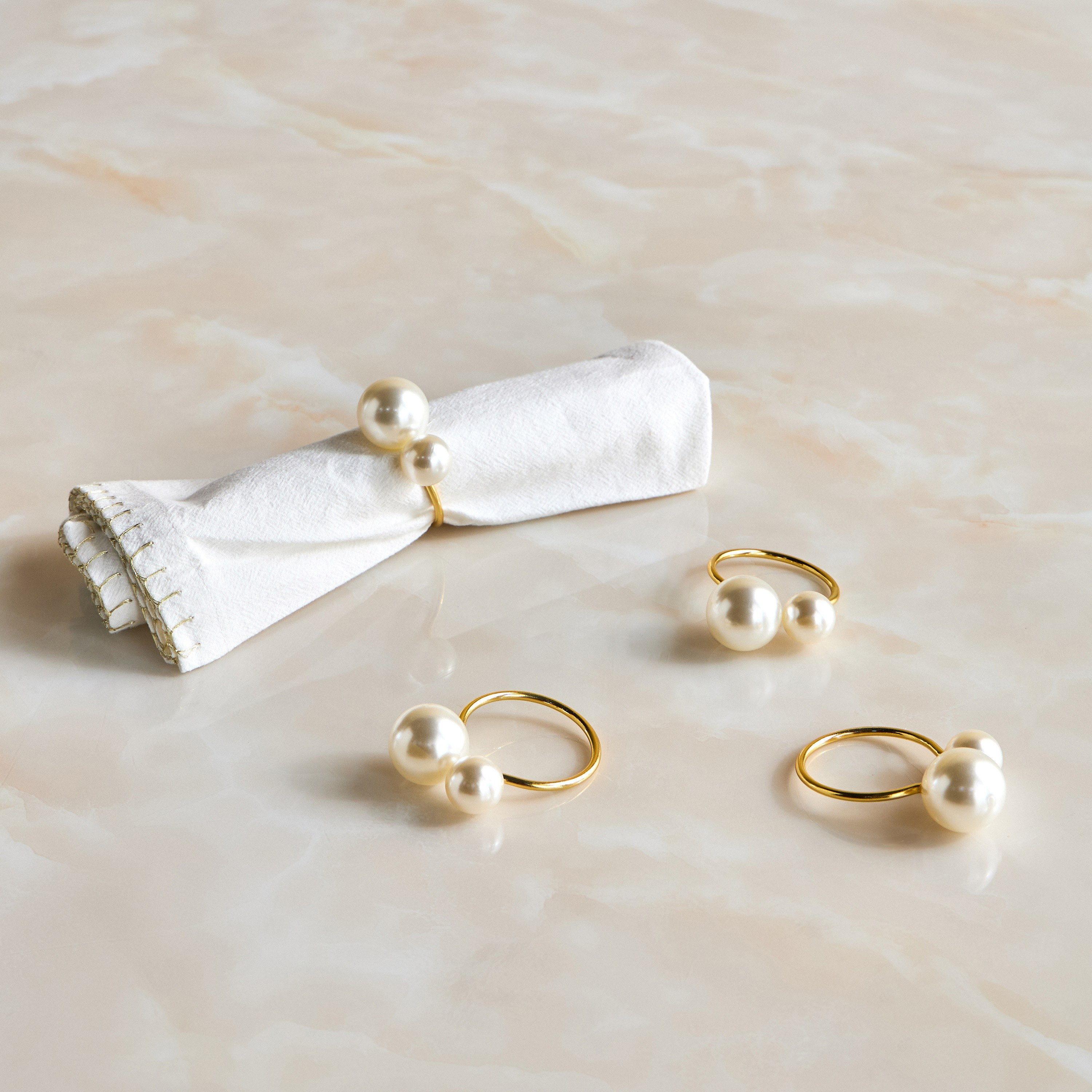 Pearl 4-Piece Napkin Ring Set - 4x4 cm-household-dining-tablelinen-napkinsandaccessories-image-1