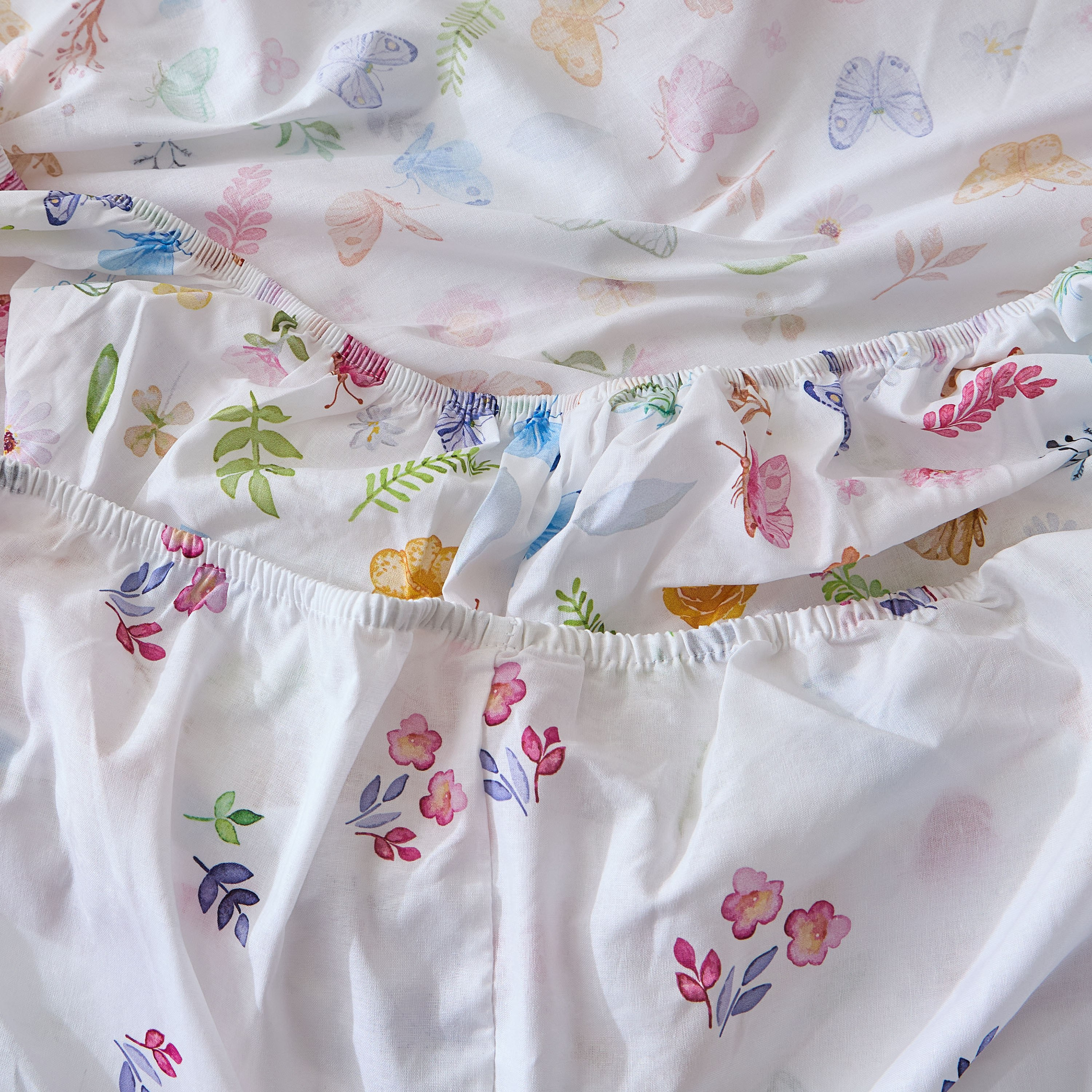Floral and Butterfly Cotton 144 Thread Count 2-Piece Single Fitted Sheet Set - 90x200 cm-babyandkids-beddingandwindows-bedding-fittedandflatsheets-image-3