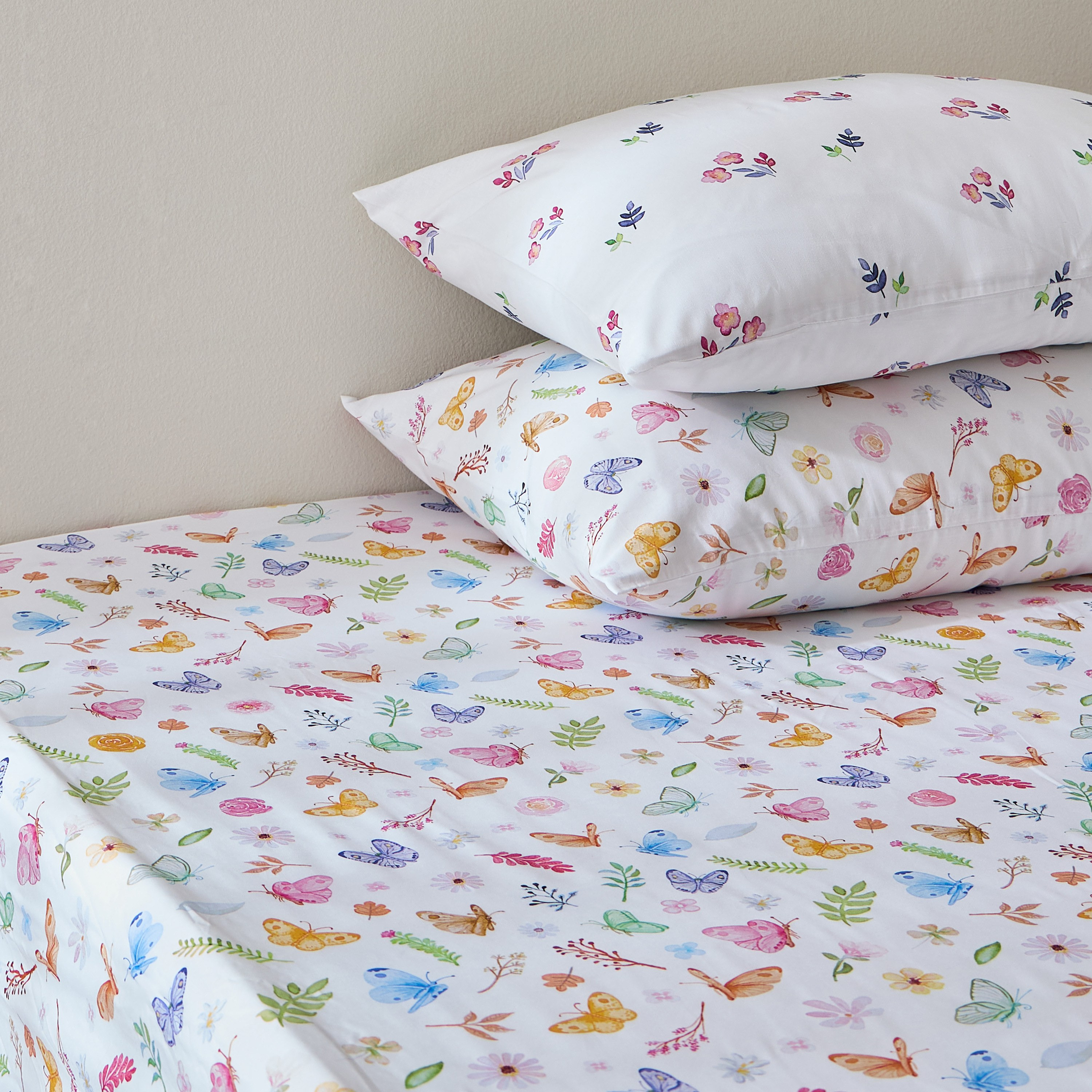 Floral and Butterfly Cotton 144 Thread Count 2-Piece Single Fitted Sheet Set - 90x200 cm-babyandkids-beddingandwindows-bedding-fittedandflatsheets-image-4