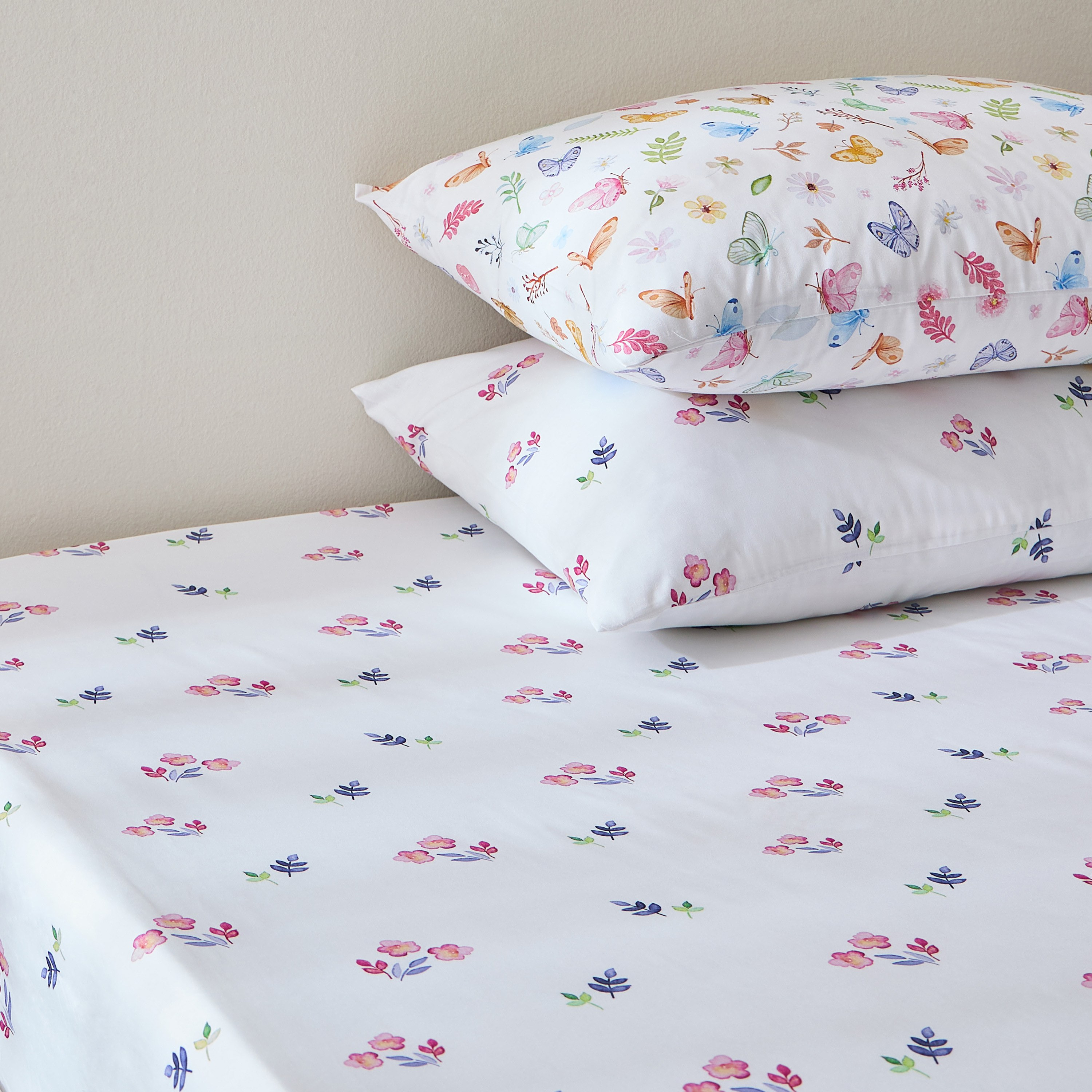 Floral and Butterfly Cotton 144 Thread Count 2-Piece Single Fitted Sheet Set - 90x200 cm-babyandkids-beddingandwindows-bedding-fittedandflatsheets-image-5