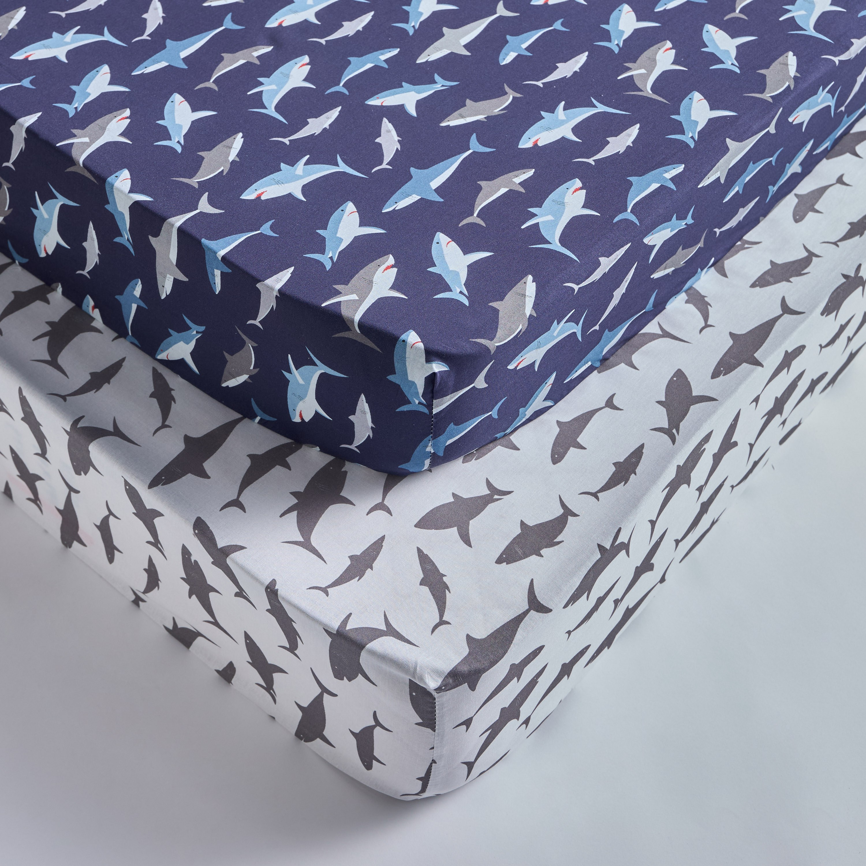 Sharks Cotton 144 Thread Count 2-Piece Full Fitted Sheet Set - 120x200 cm-babyandkids-beddingandwindows-bedding-fittedandflatsheets-image-1