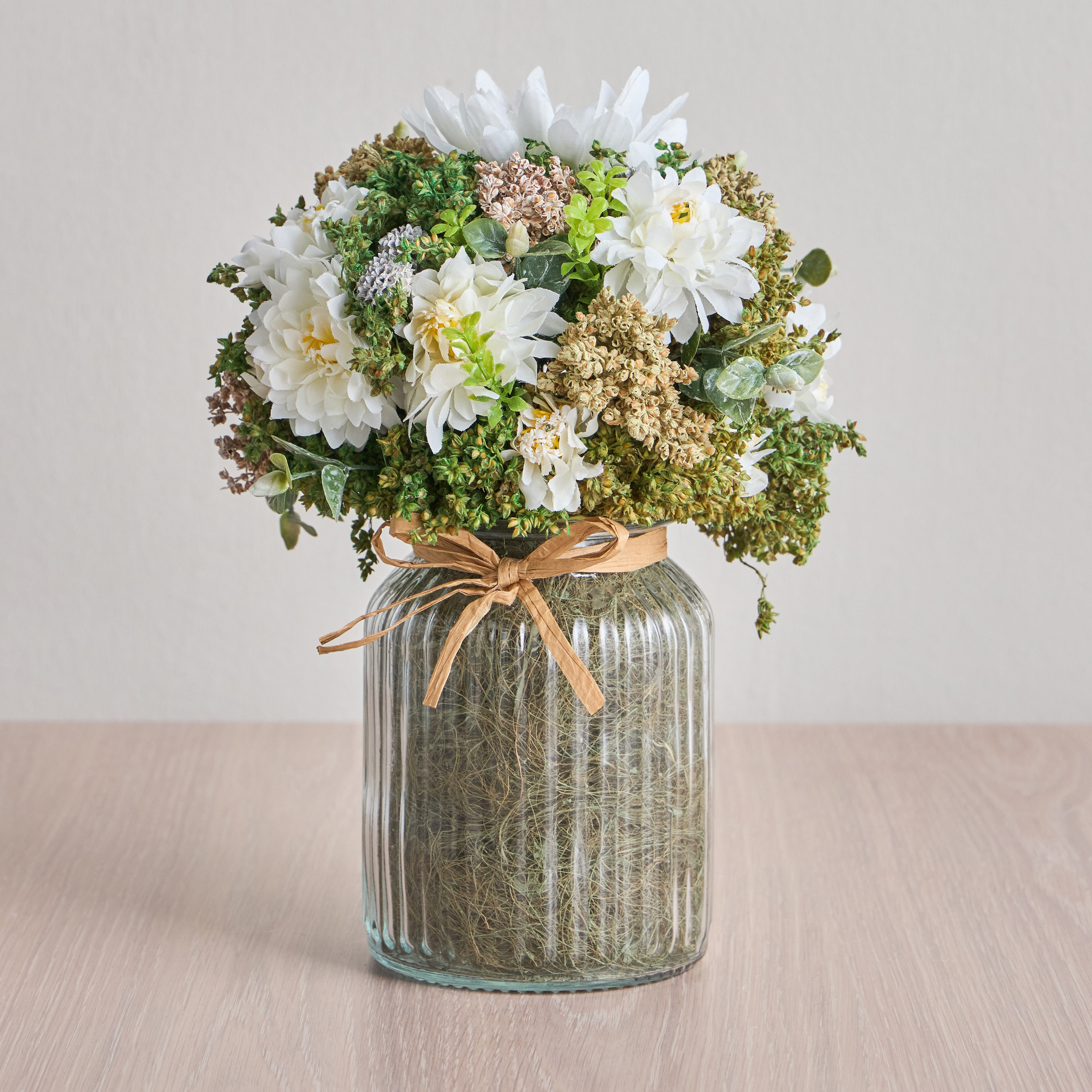 Mixed Chrysanthemum in Glass Pot - 27 cm-household-gardenandoutdoor-artificialflowersandplants-flowers-image-1