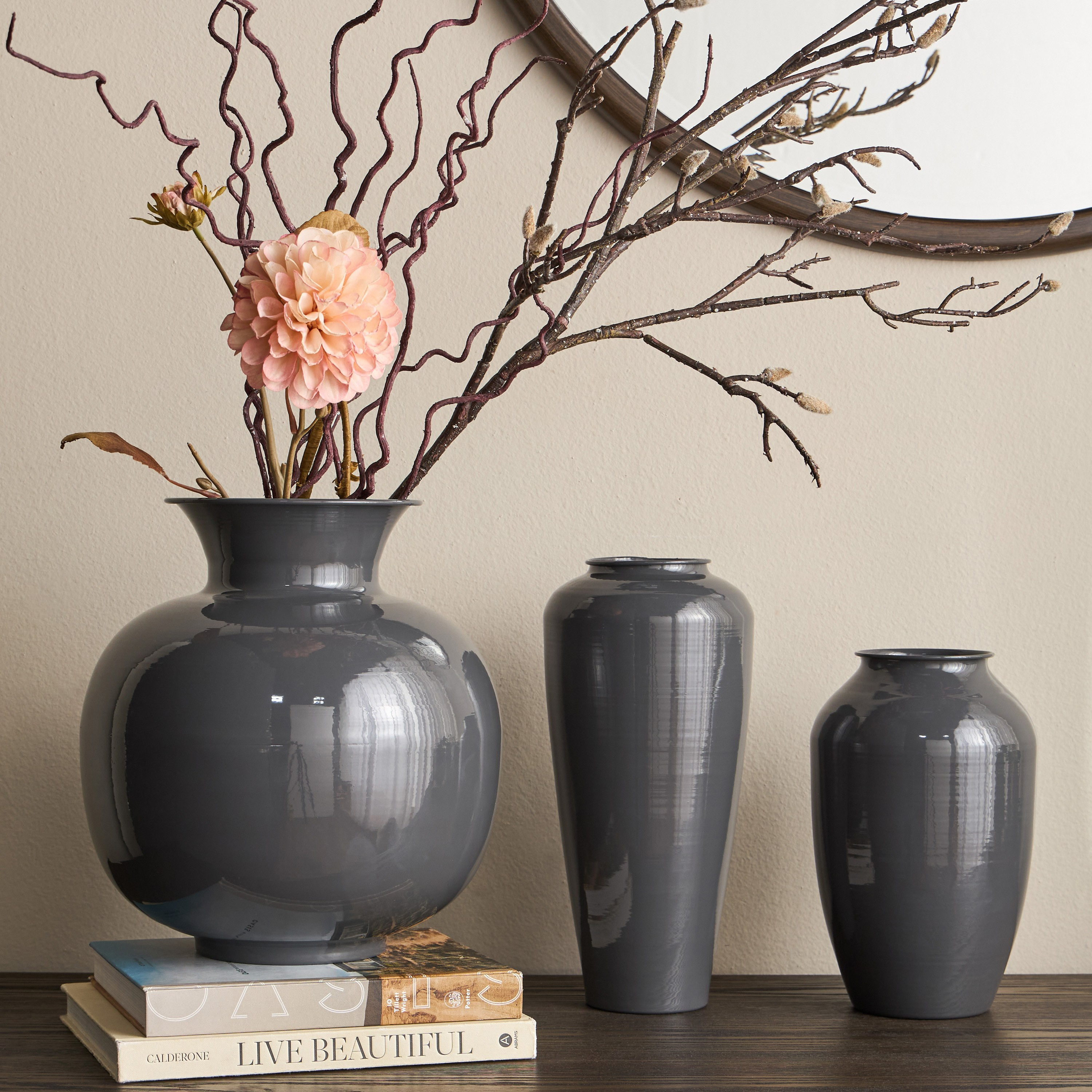 Modern Mono Ash Metal Vase - 33 cm-household-decor-vasesandbowls-image-3