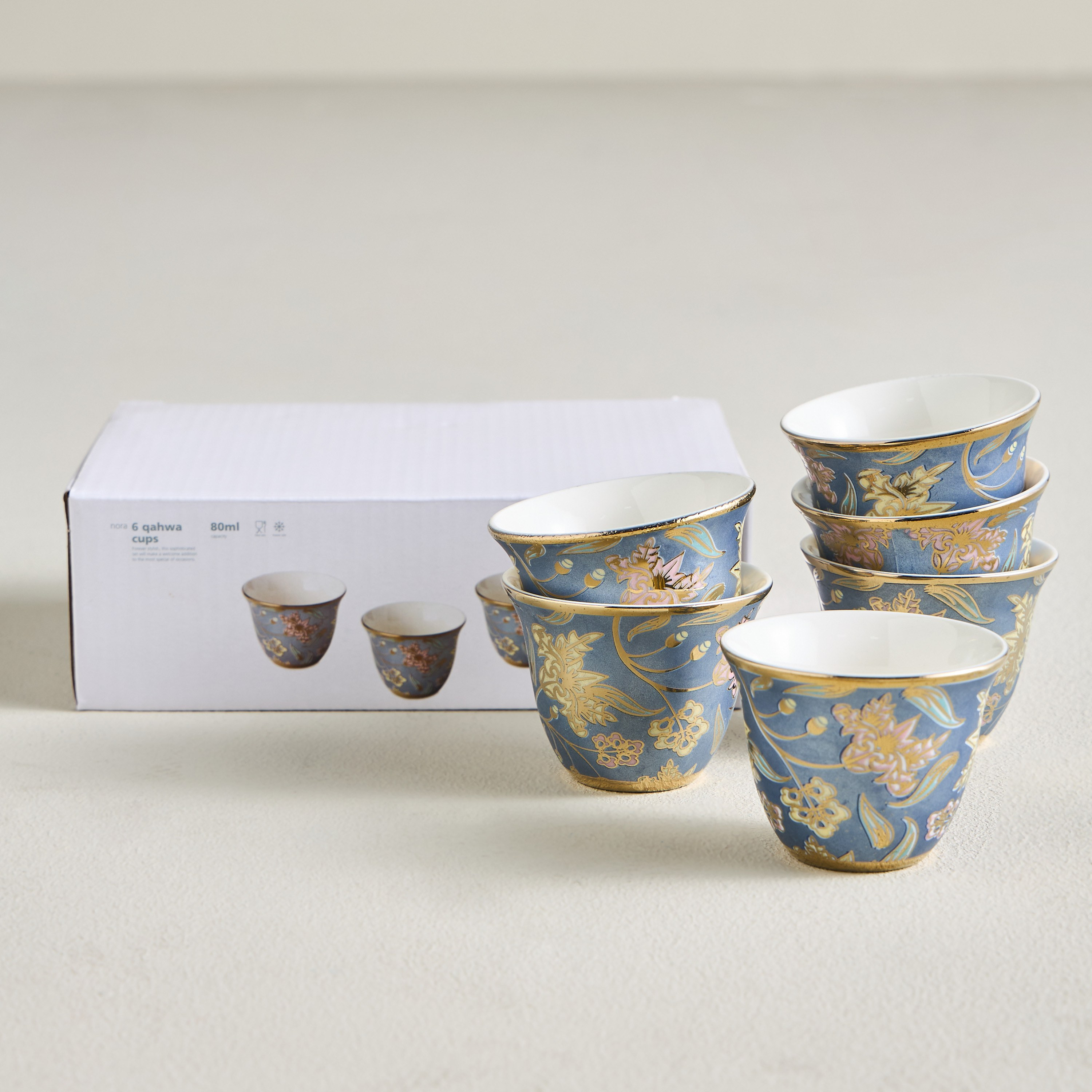 Nora 6-Piece Porcelain Qahwa Cup Set - 80 ml, Serves 6-household-dining-teaandcoffee-teaandcoffeesets-image-4