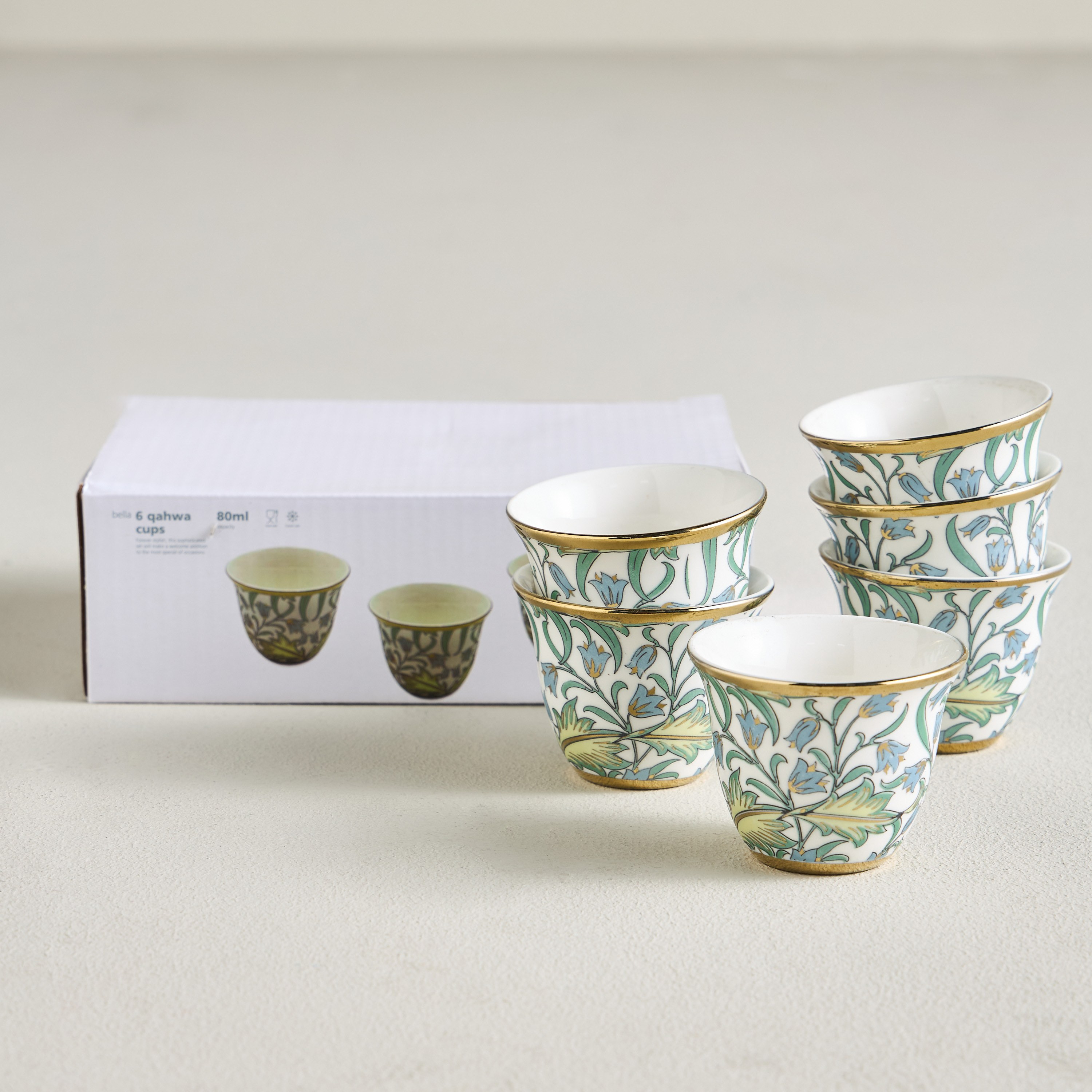 Bella 6-Piece Porcelain Kahwa Cup Set - 80 ml, Serves 6-household-dining-teaandcoffee-teaandcoffeesets-image-4