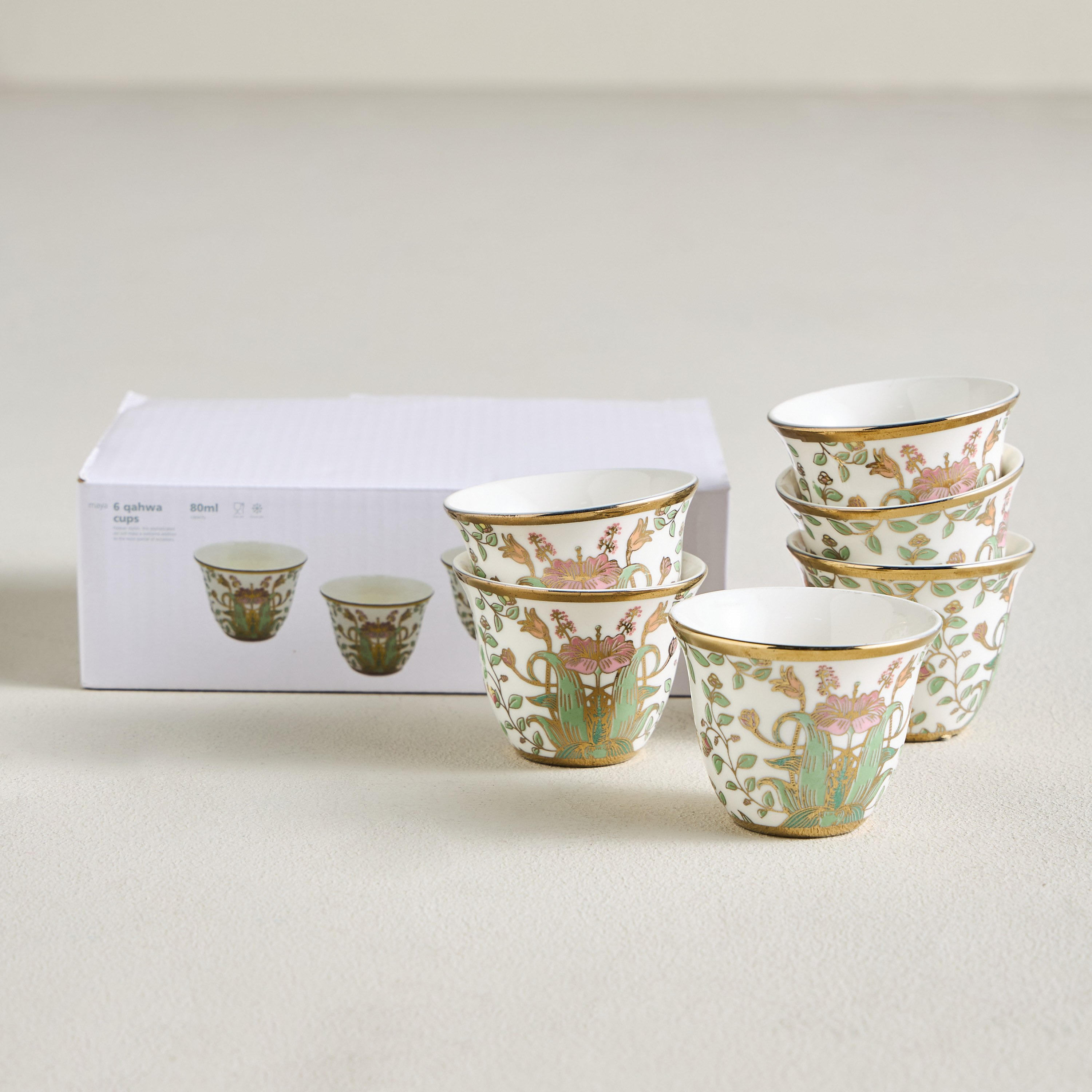 Maya 6-Piece Porcelain Qahwa Cup Set - 80 ml, Serves 6-household-dining-teaandcoffee-teaandcoffeesets-image-4