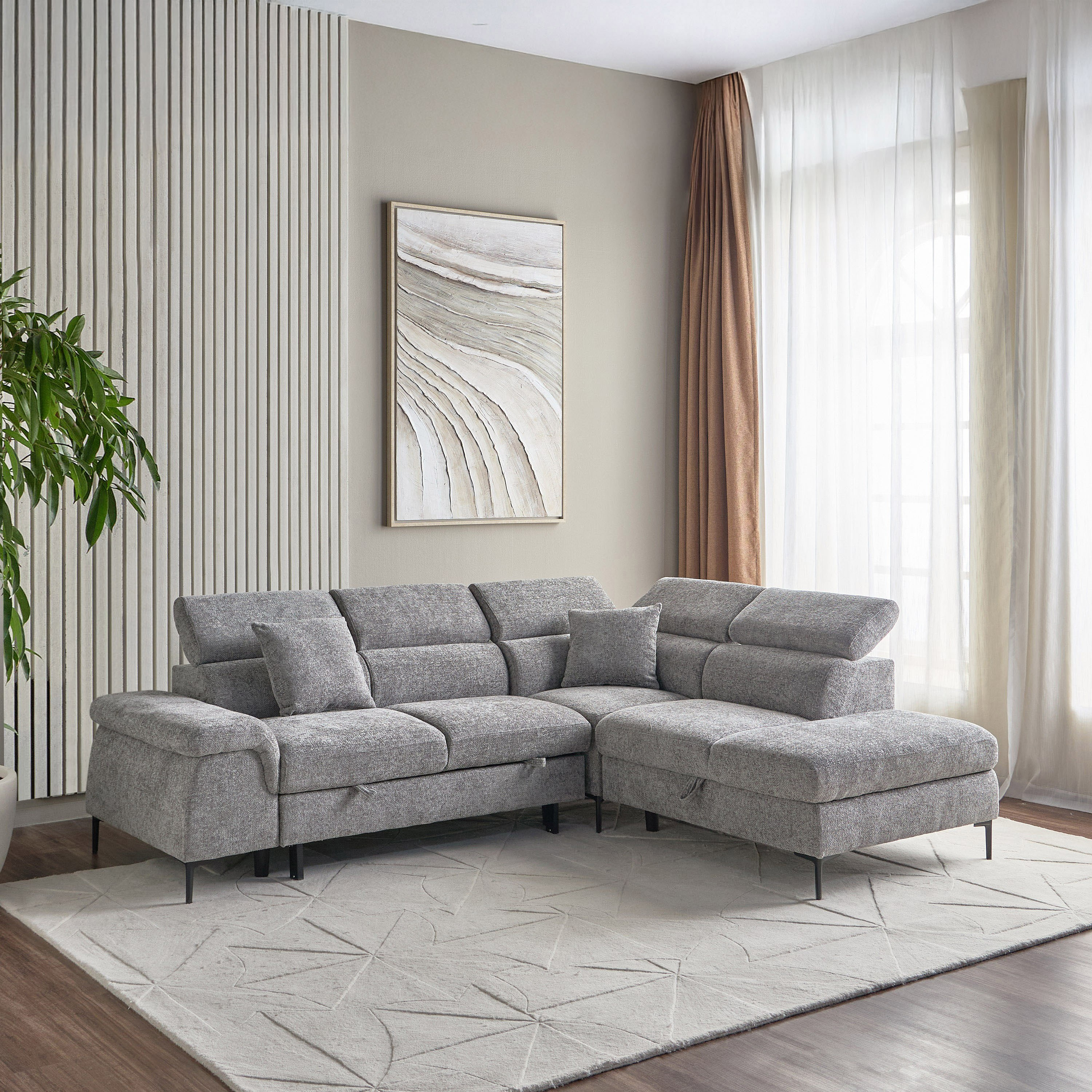 Clermont 3-Seater Fabric Right Corner Sofa Bed