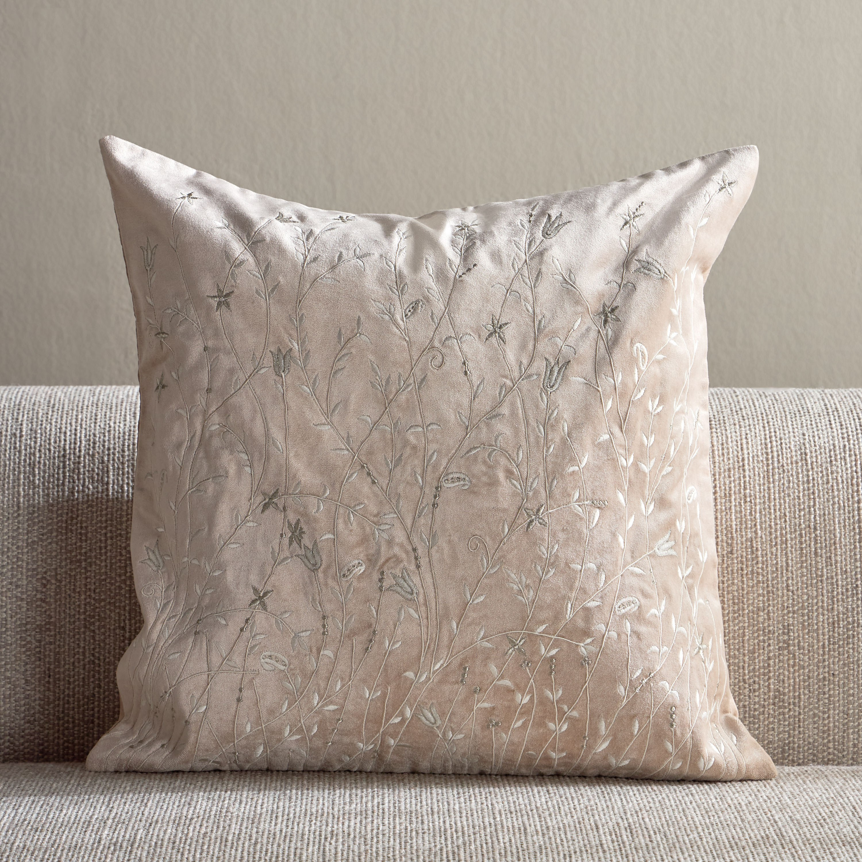 Lilly Floral Embroidered Filled Cushion - 50x50 cm-household-cushionsandthrows-filledcushions-decorativecushions-image-1