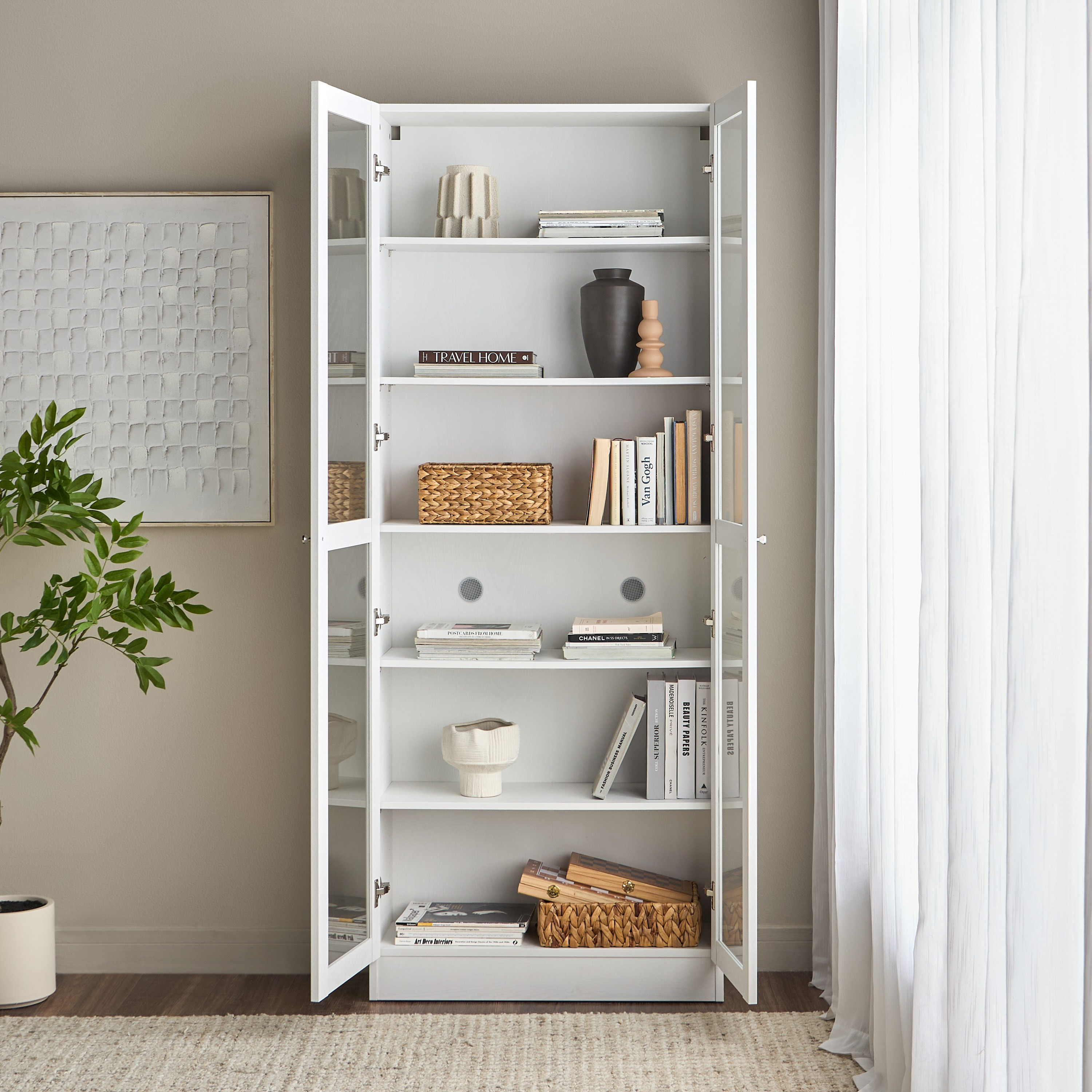 Brayden Tall Bookcase With Glass Doors - Wide-furniture-office-bookcasesdividersandstorage-image-3