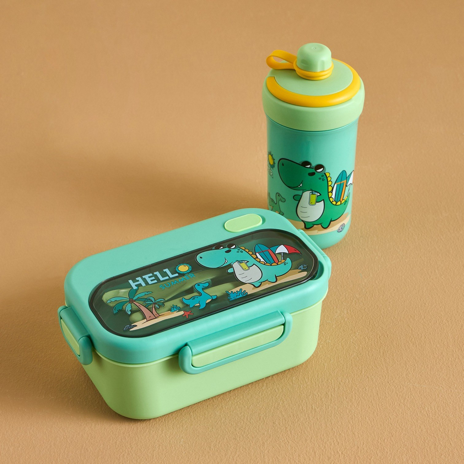 Dino Print Lunch Box and Water Bottle Set-babyandkids-eatanddrink-waterbottles-image-1