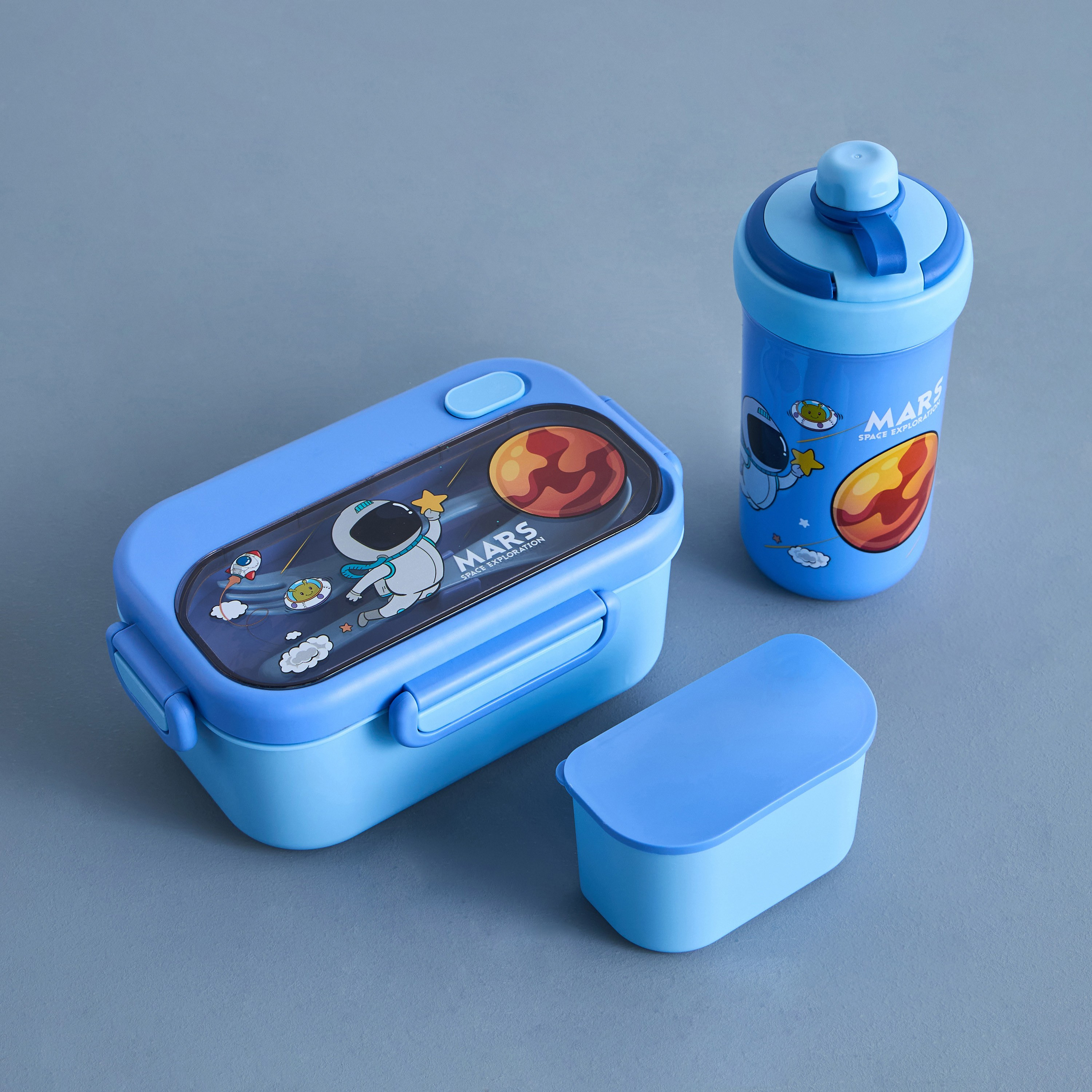 طقم صندوق غداء وقارورة مياه بطبعات فضاء-babyandkids-eatanddrink-waterbottles-image-1