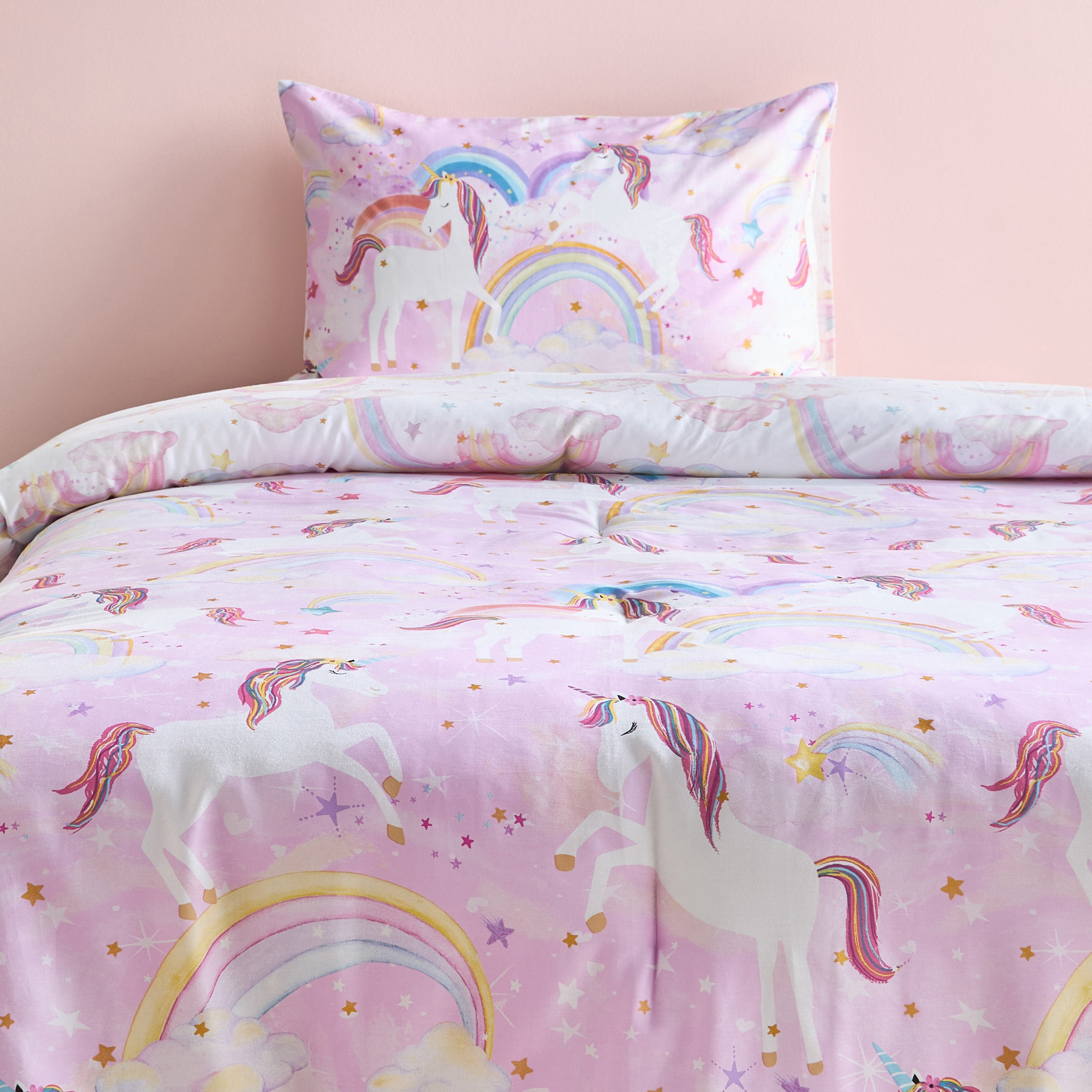 Julia Unicorn Cotton Reversible 210 Thread Count 2-Piece Single Comforter Set - 135x220 cm-babyandkids-beddingandwindows-bedding-comforters-image-2