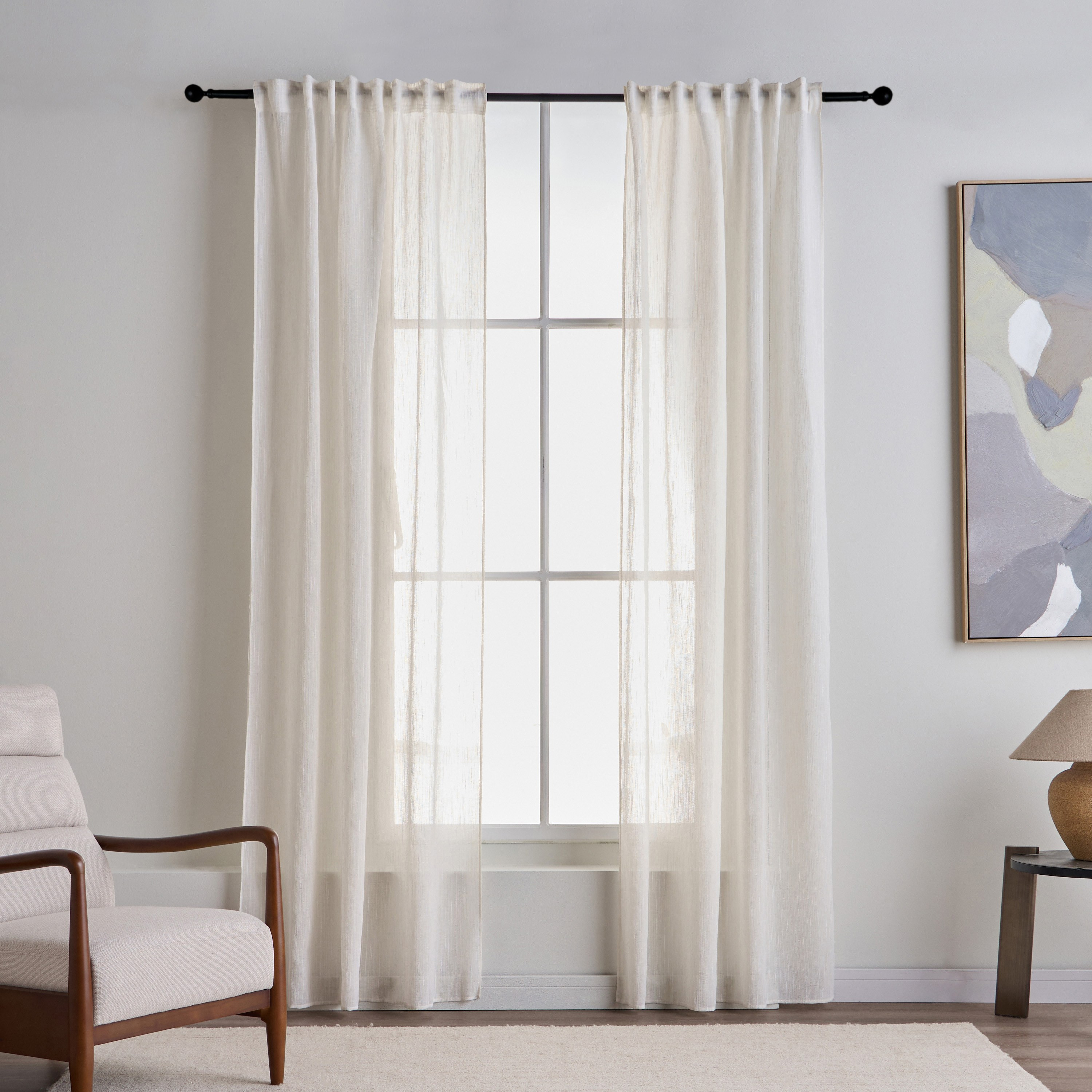 طقم ستائر شفافة قطعتين - لينون - 135x280 سم-household-windows-curtains-image-1