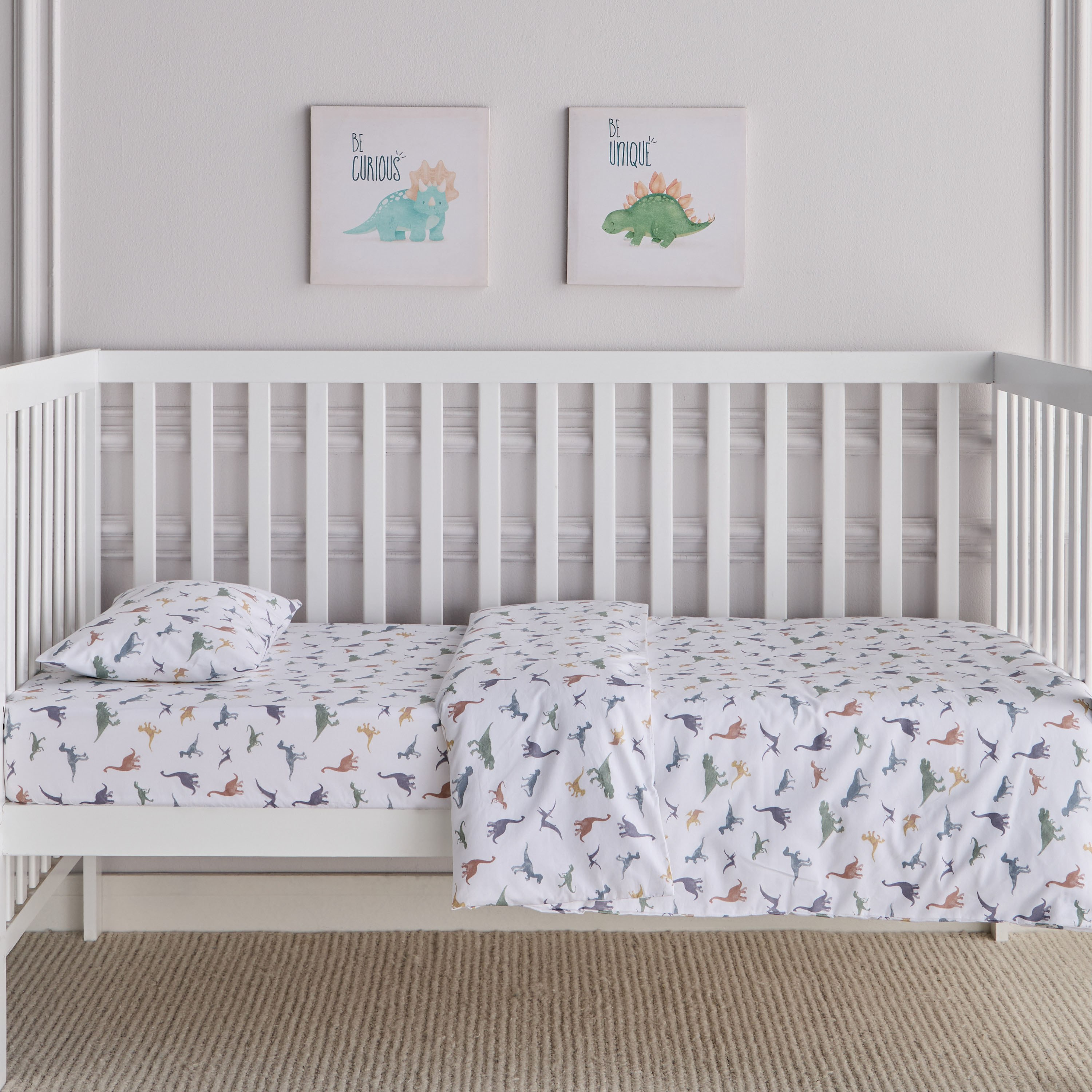 Dreamz Dino Cotton 200 Thread Count 2-Piece Toddler Duvet Cover Set - 110x125 cm