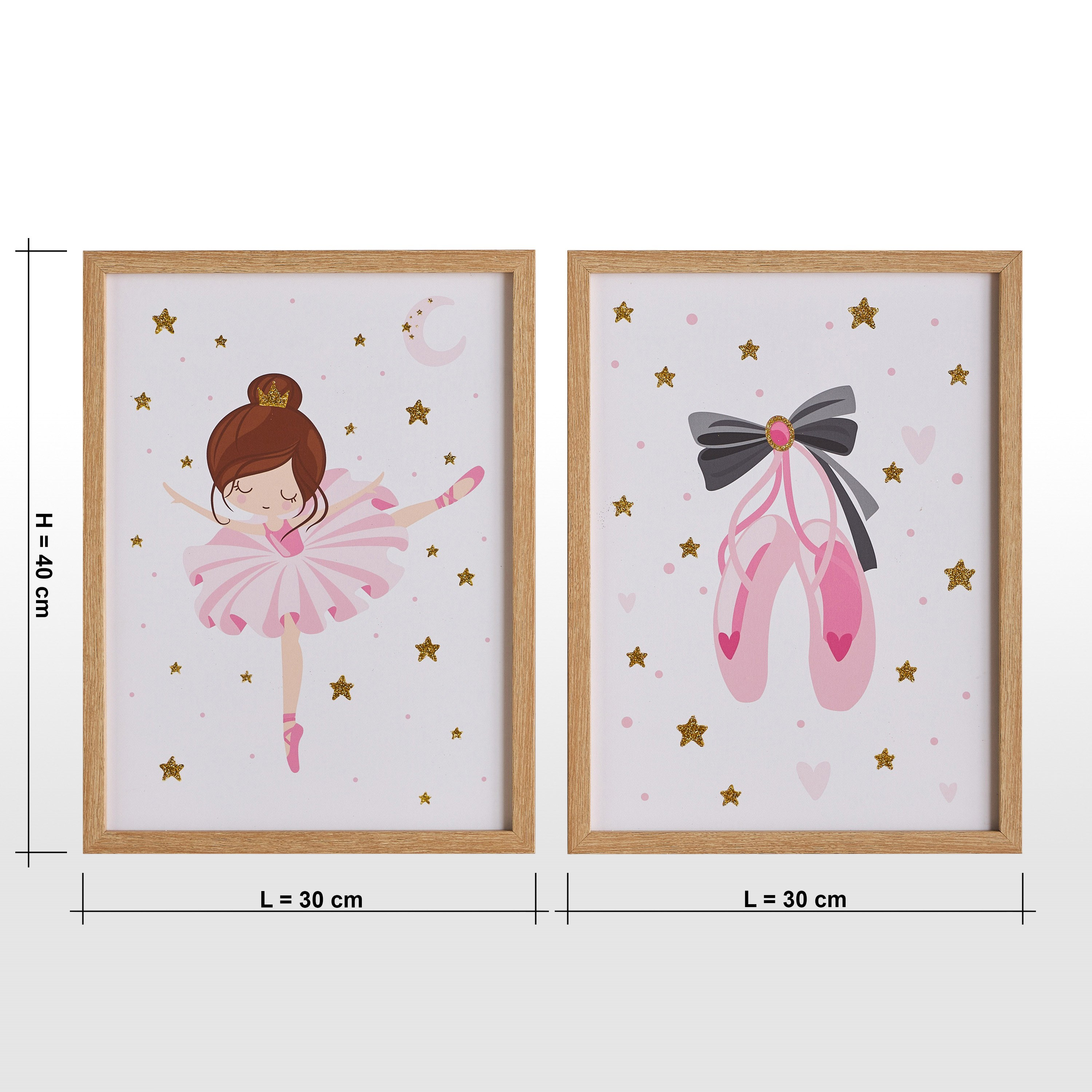 طقم زينة حائط كانفاس مؤطرة بتصميم باليرينا بالجليتر من قطعتين - 30x40 سم-kids-decorandlighting-decor-wallart-image-4