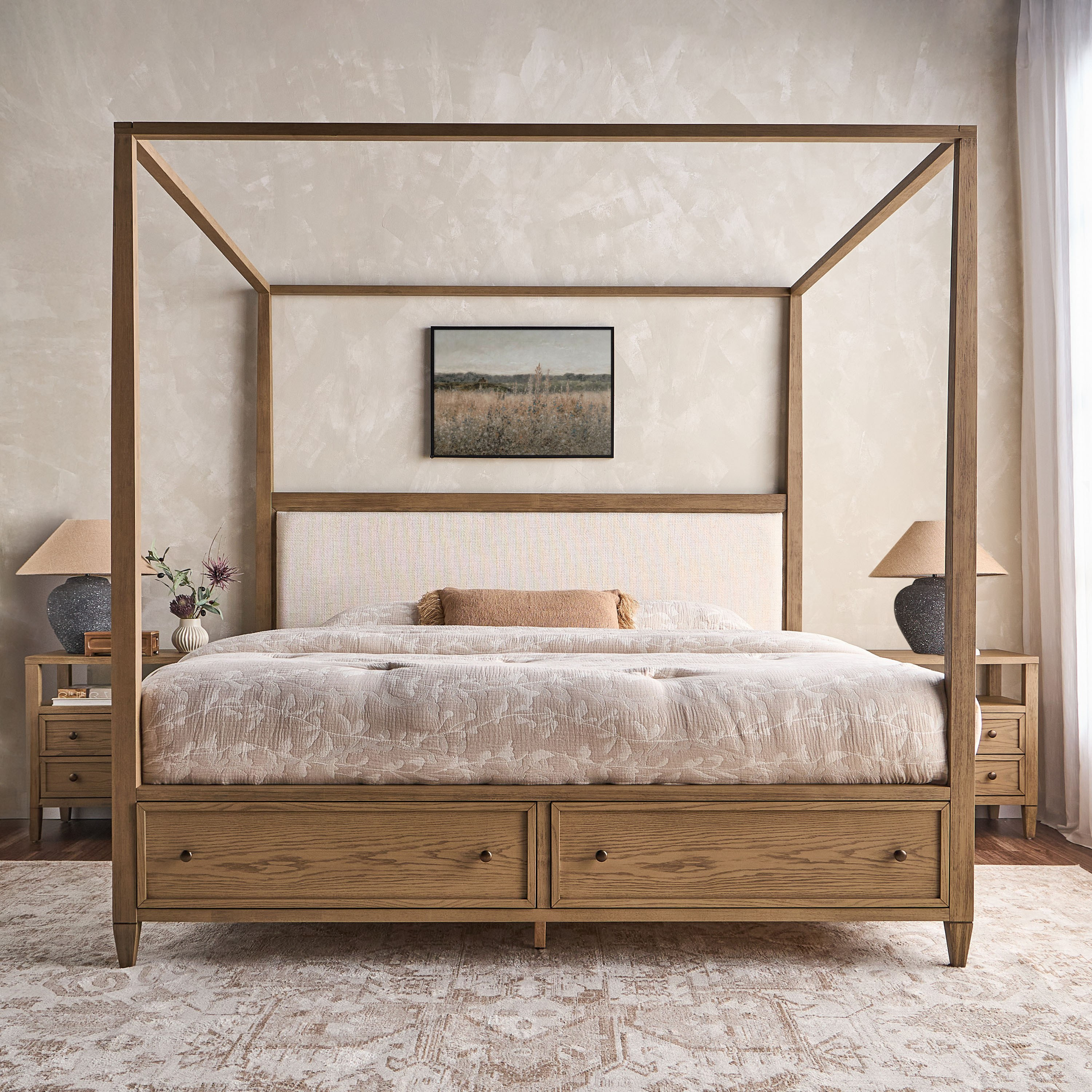 Leopold Super King Poster Bed with Drawer Storage - 200x200 cm