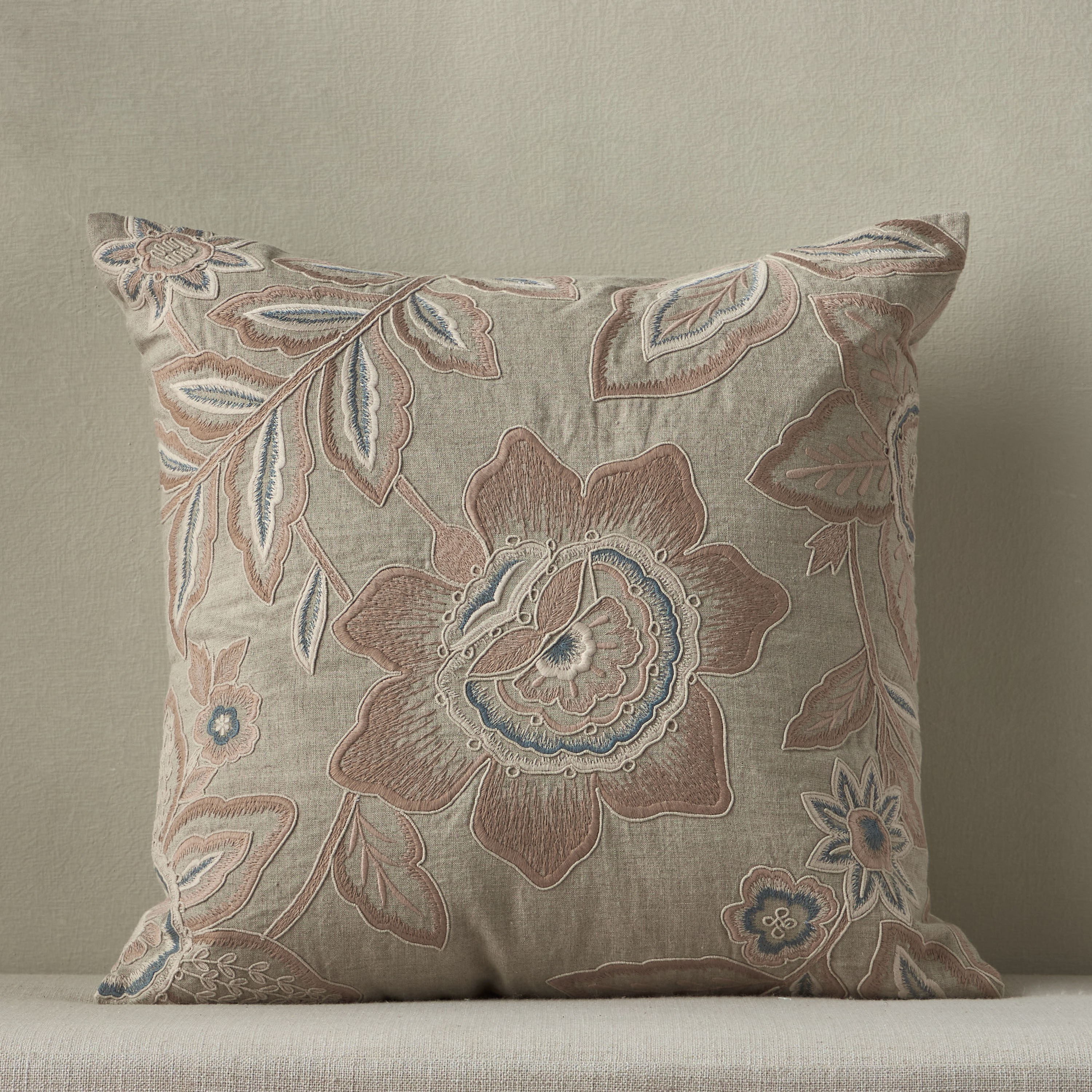 Periwinkle Floral Embroidered Cushion Cover - 50x50 cm-household-cushionsandthrows-cushioncovers-image-1