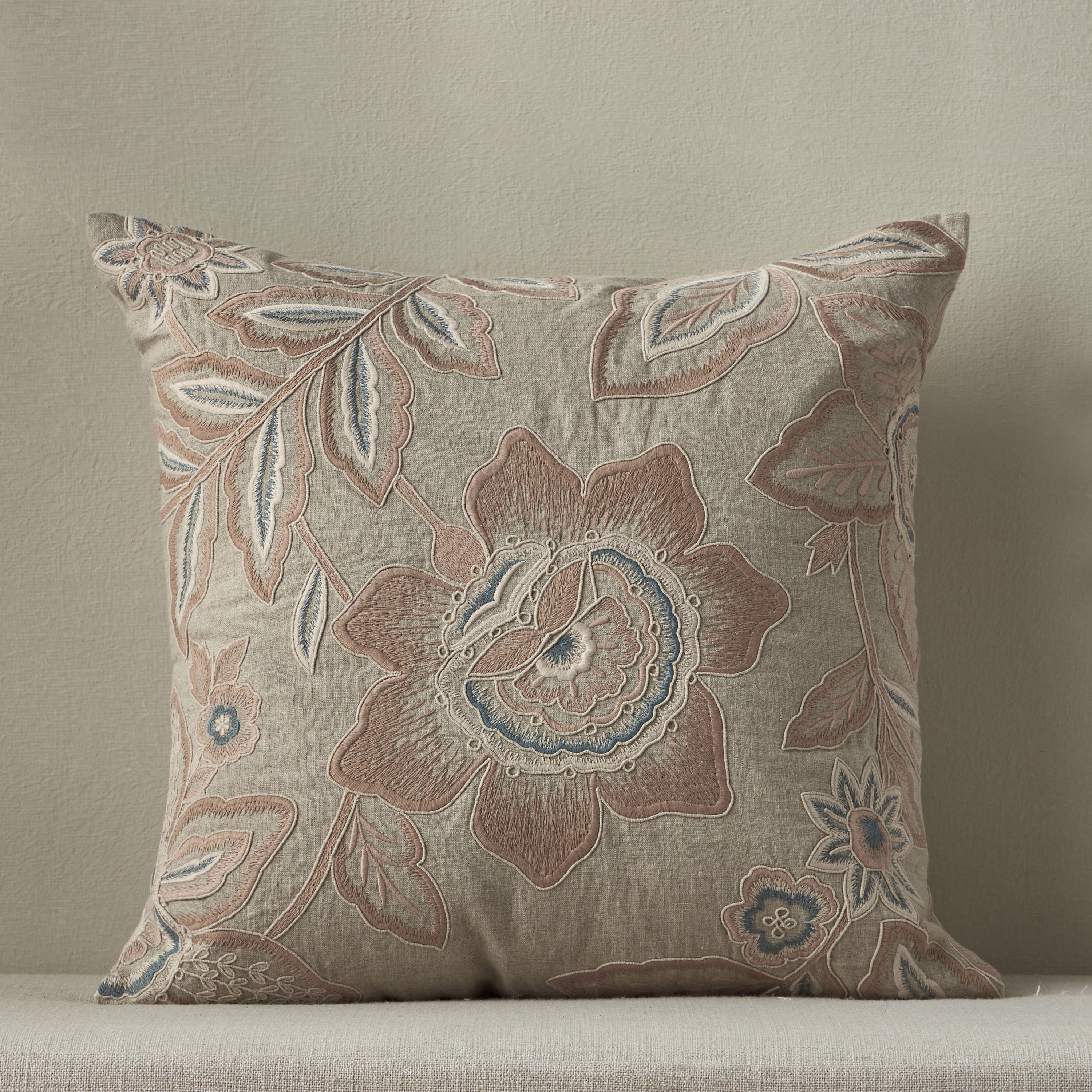 Periwinkle Flower Embroidered Filled Cushion - 50x50 cm-household-cushionsandthrows-filledcushions-decorativecushions-image-1