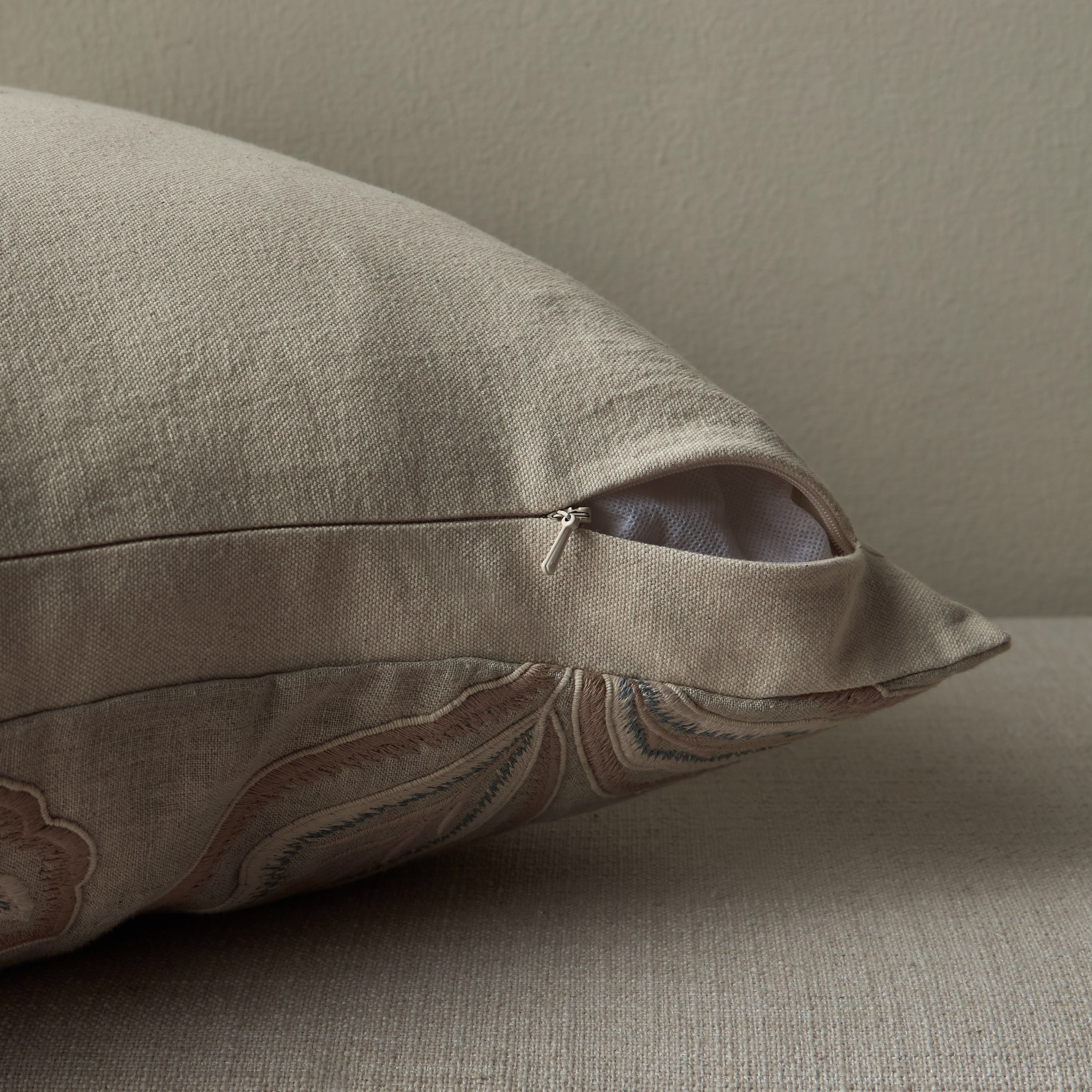 Periwinkle Flower Embroidered Filled Cushion - 50x50 cm-household-cushionsandthrows-filledcushions-decorativecushions-image-4