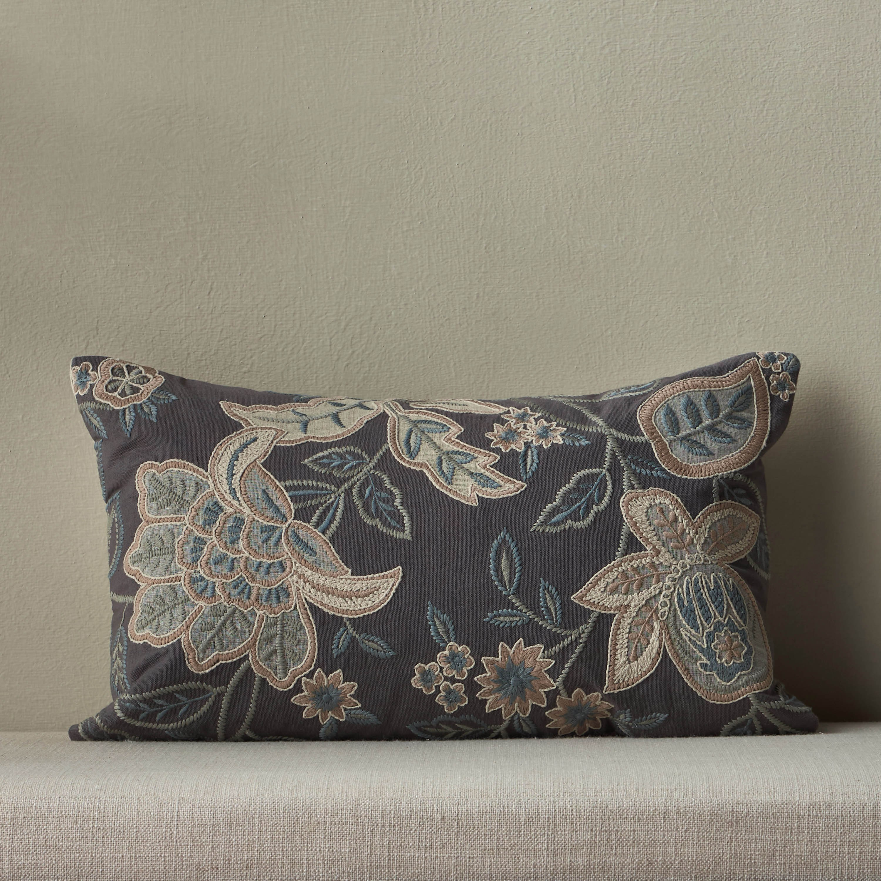 Calendulla Floral Embroidered Filled Cushion - 30x50 cm-household-cushionsandthrows-filledcushions-decorativecushions-image-1
