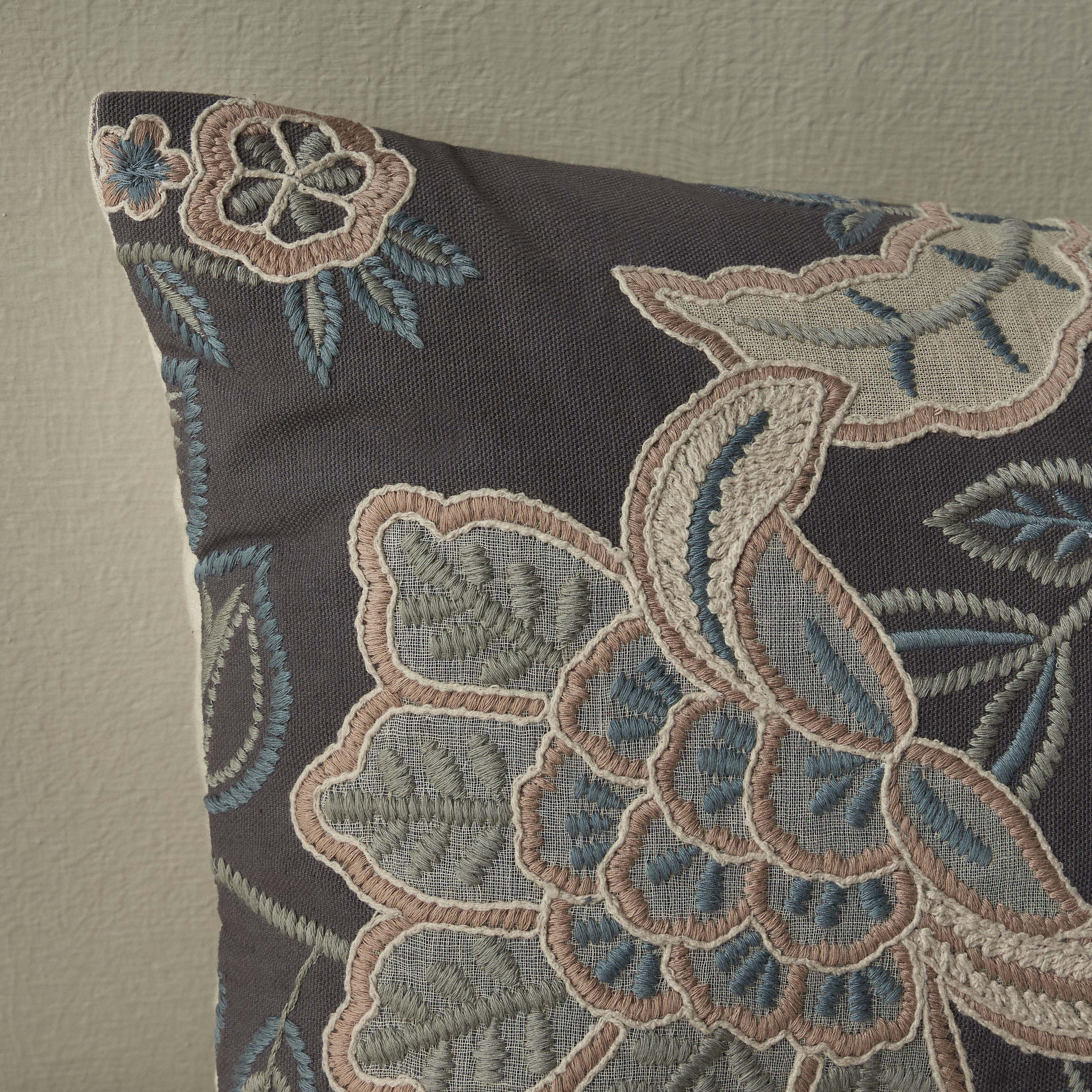 Calendulla Floral Embroidered Filled Cushion - 30x50 cm-household-cushionsandthrows-filledcushions-decorativecushions-image-2