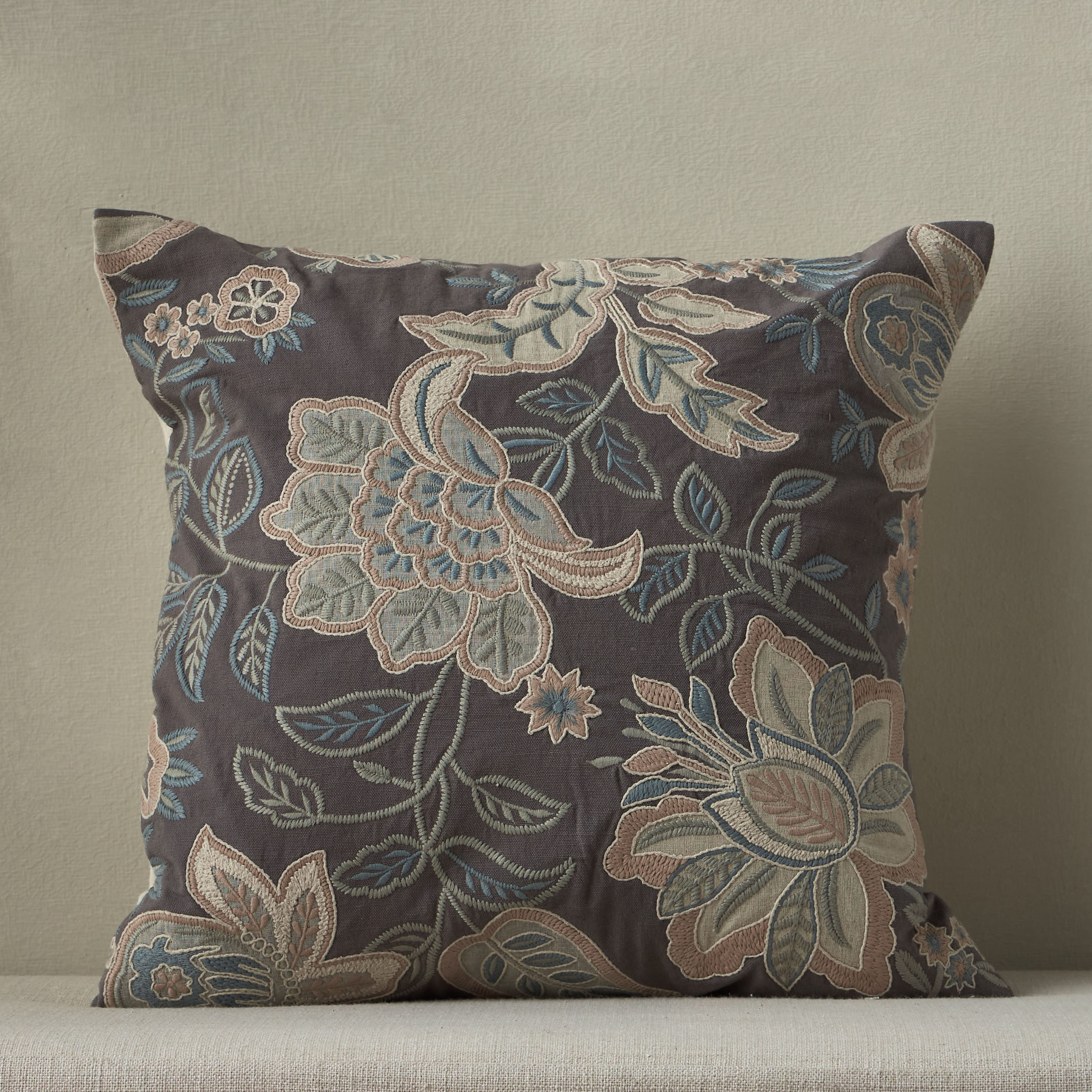 Calendulla Floral Embroidered Cushion Cover - 50x50 cm-household-cushionsandthrows-cushioncovers-image-1