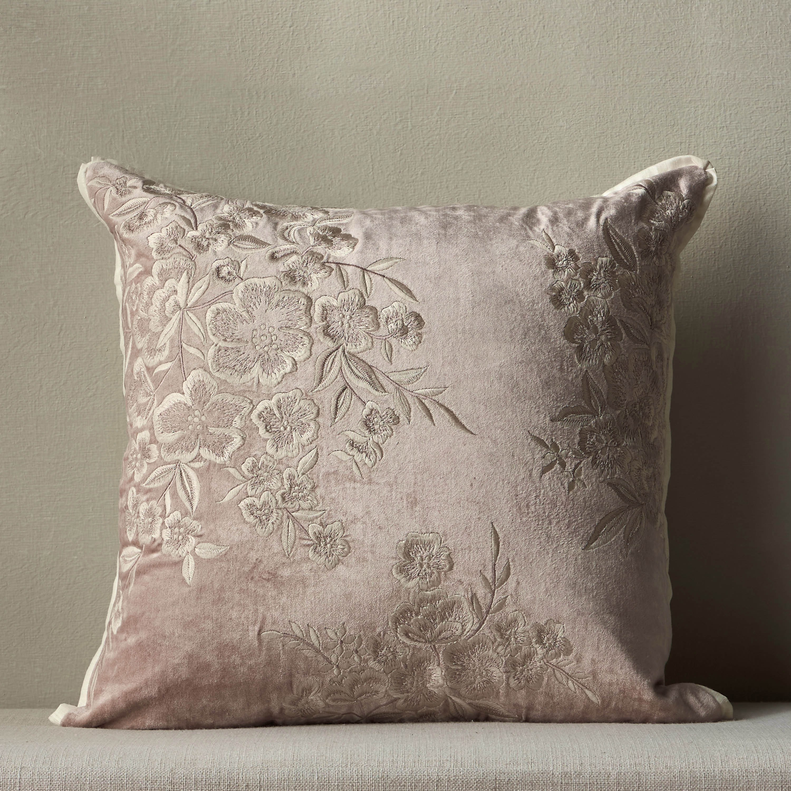 Foxglove Floral Embroidered Filled Cushion - 50x50 cm-household-cushionsandthrows-filledcushions-decorativecushions-image-1