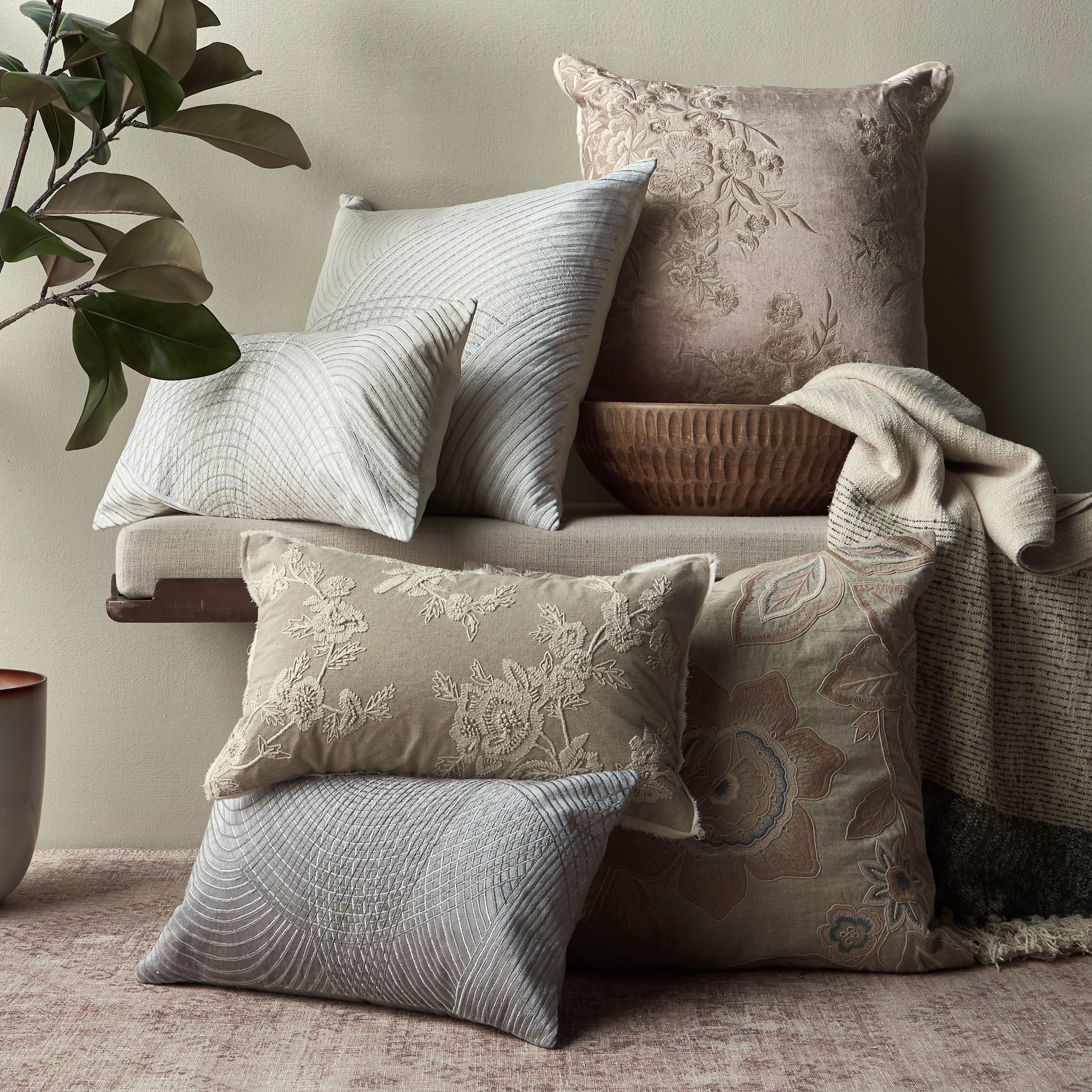 Foxglove Floral Embroidered Filled Cushion - 50x50 cm-household-cushionsandthrows-filledcushions-decorativecushions-image-4