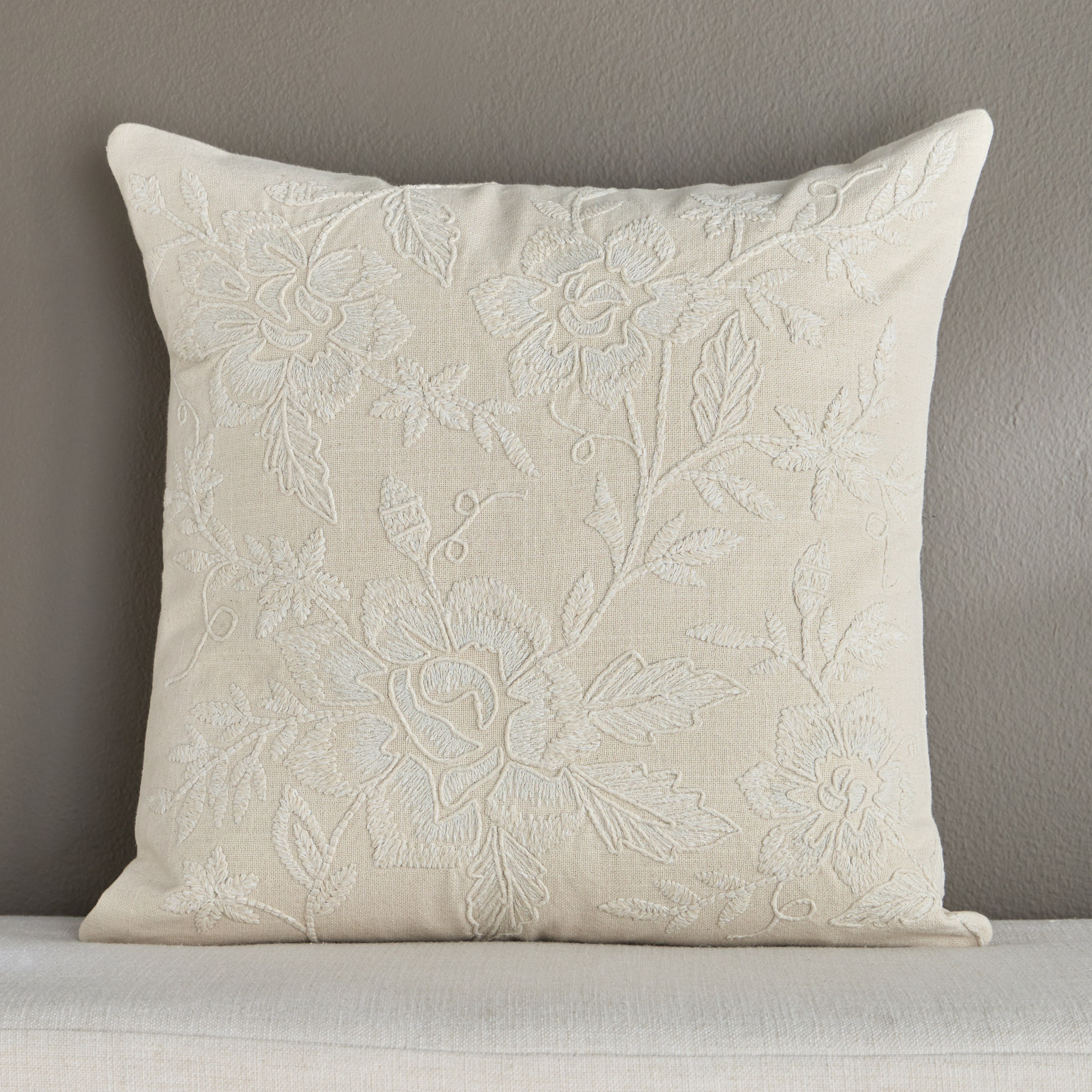 Pansy Embroidered Filled Cushion - 50x50 cm-household-cushionsandthrows-filledcushions-decorativecushions-image-1