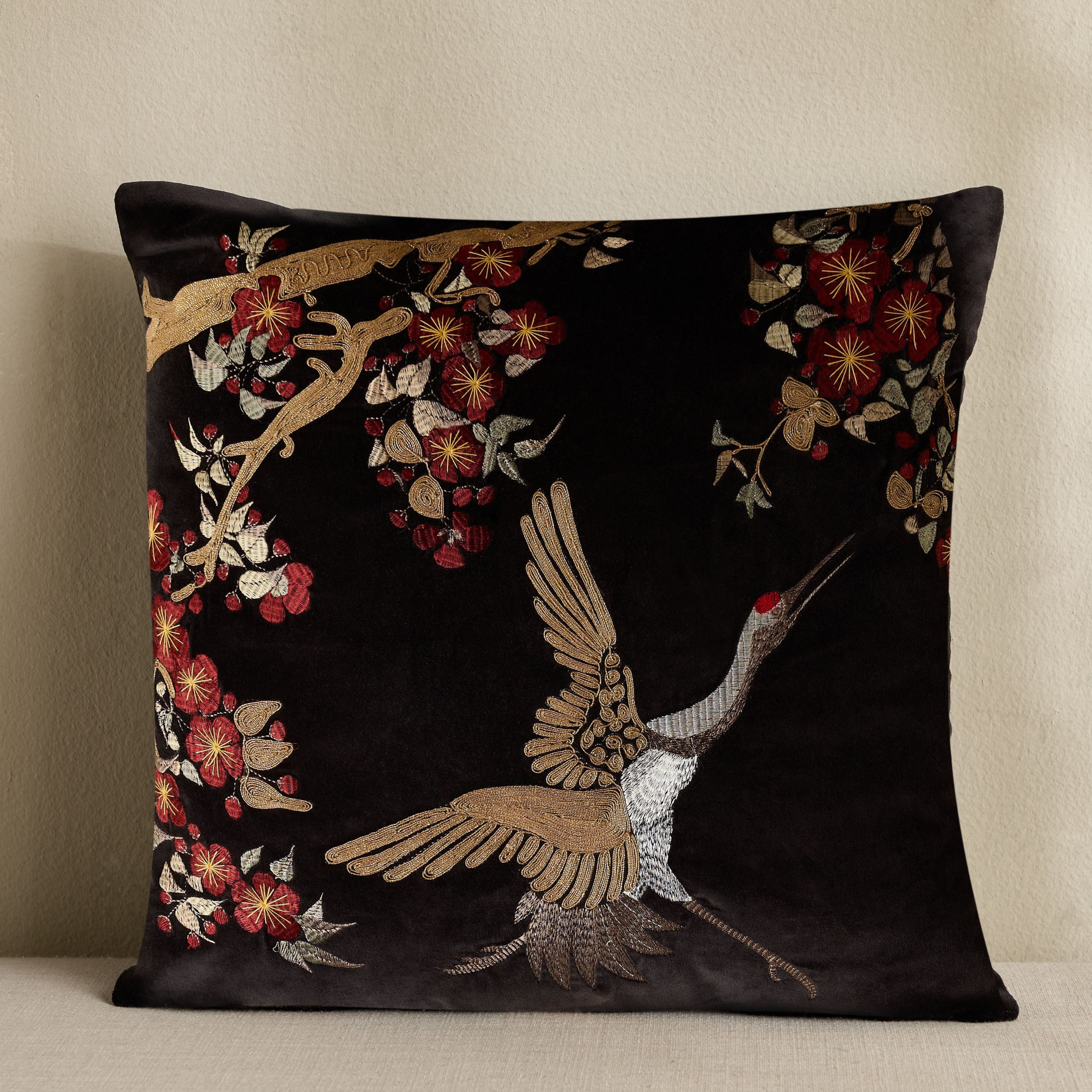 Mystic Cranes Embroidered Cushion Cover - 50x50 cm-household-cushionsandthrows-cushioncovers-image-1