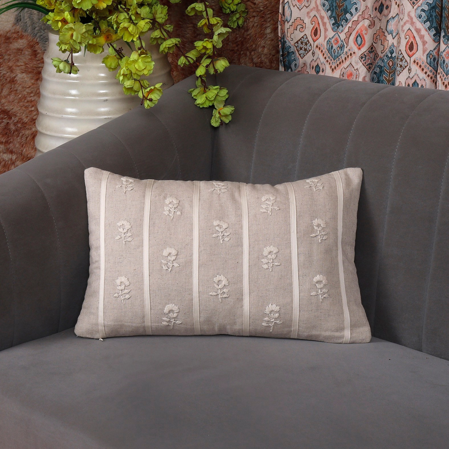 Rewa Bota Embroidered Filled Cushion - 30x50 cm-household-cushionsandthrows-filledcushions-decorativecushions-image-1
