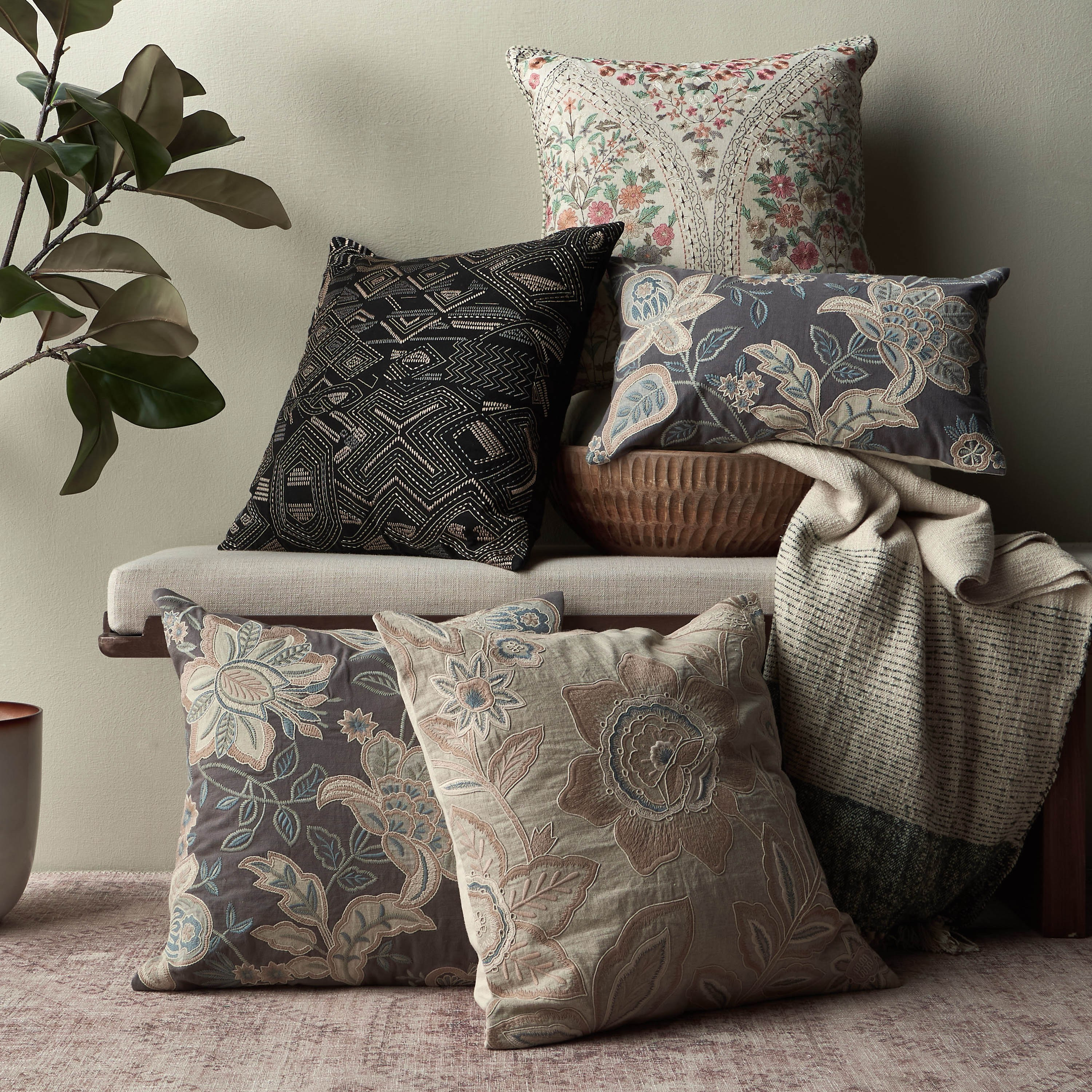 Dakota Geometric Embroidered Cushion Cover - 50x50 cm-household-cushionsandthrows-cushioncovers-image-3