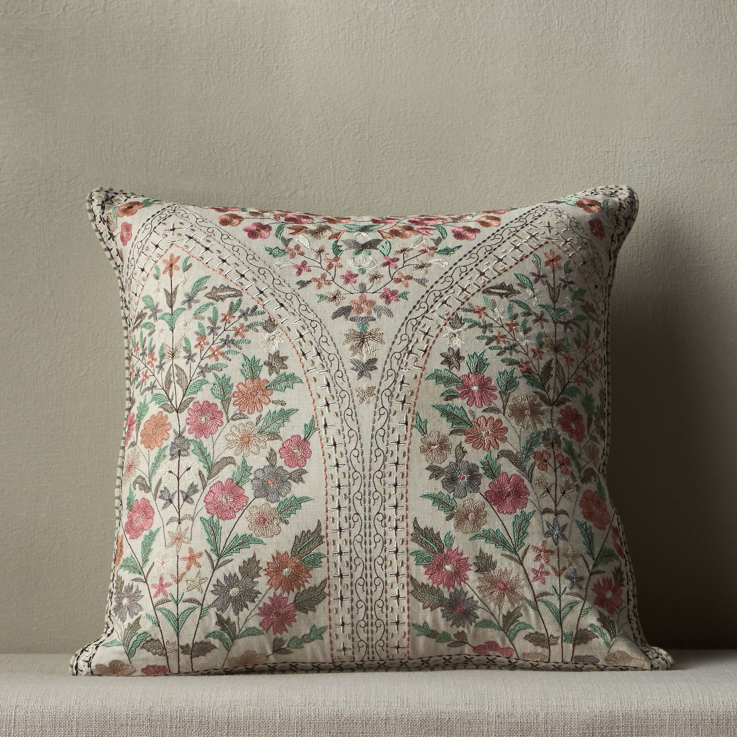 Jamawar Embroidered Arch Filled Cushion - 50x50 cm-household-cushionsandthrows-filledcushions-decorativecushions-image-1