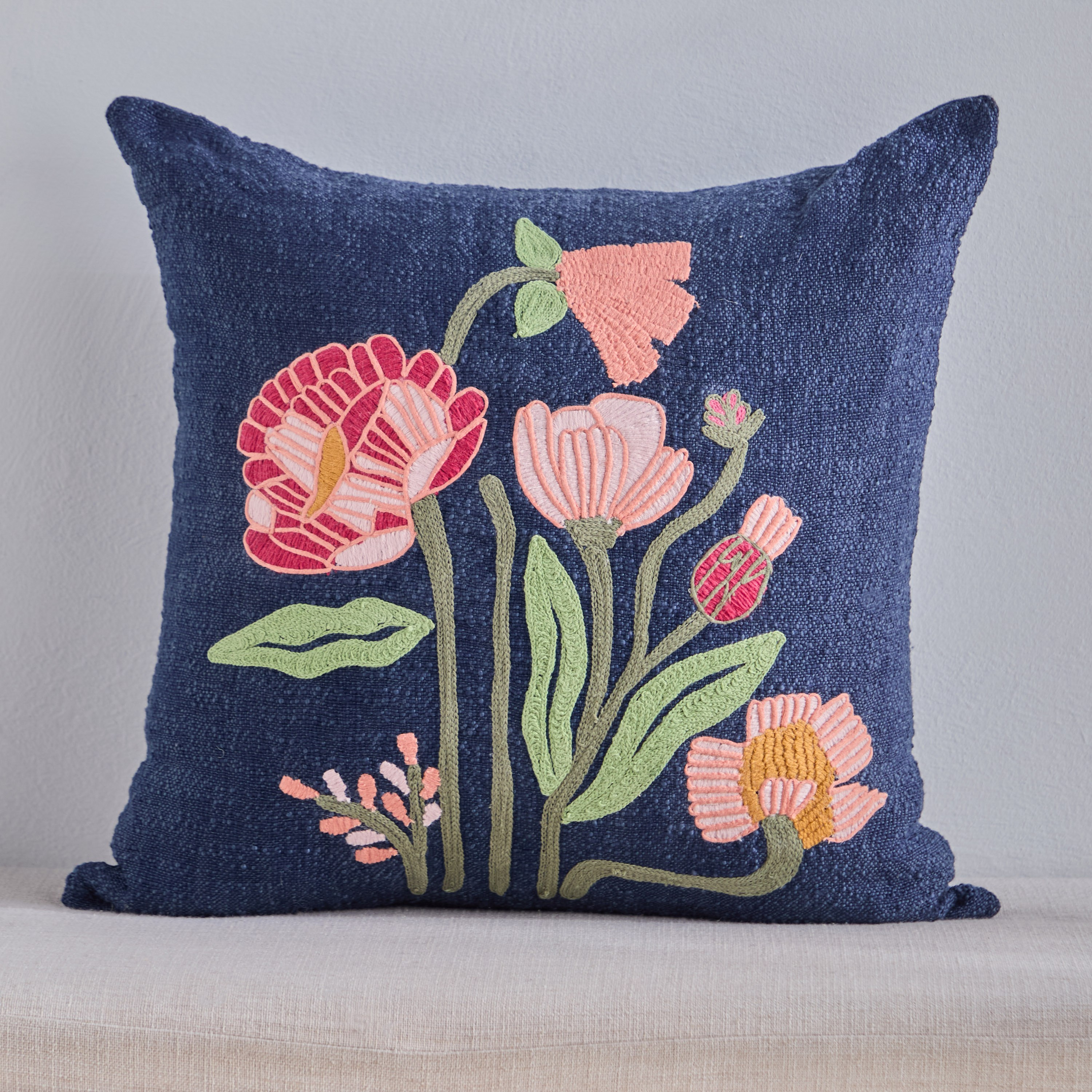 Phen Flower Garden Embroidered Filled Cushion - 50x50 cm