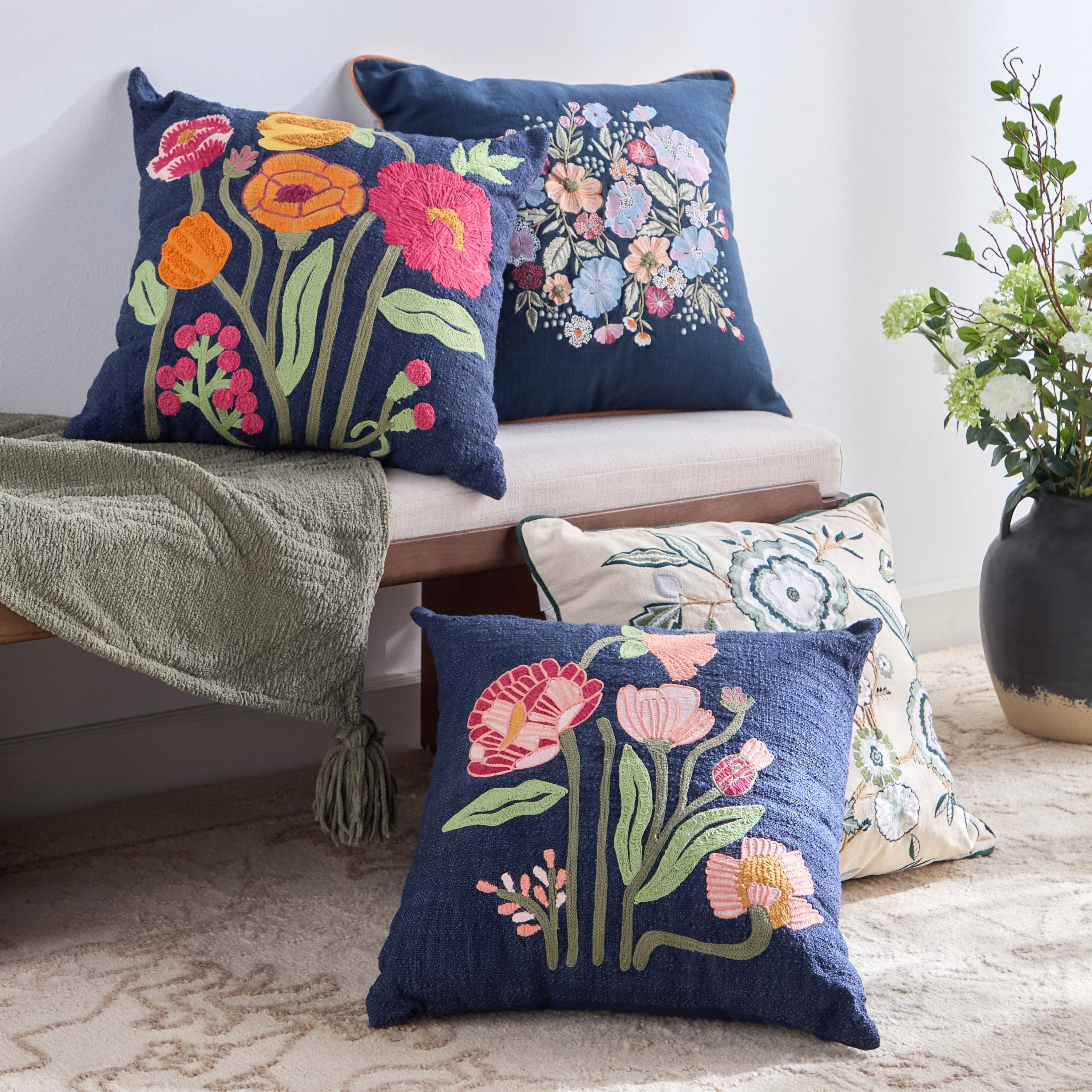 Phen Flower Garden Embroidered Filled Cushion - 50x50 cm-household-cushionsandthrows-filledcushions-decorativecushions-image-4