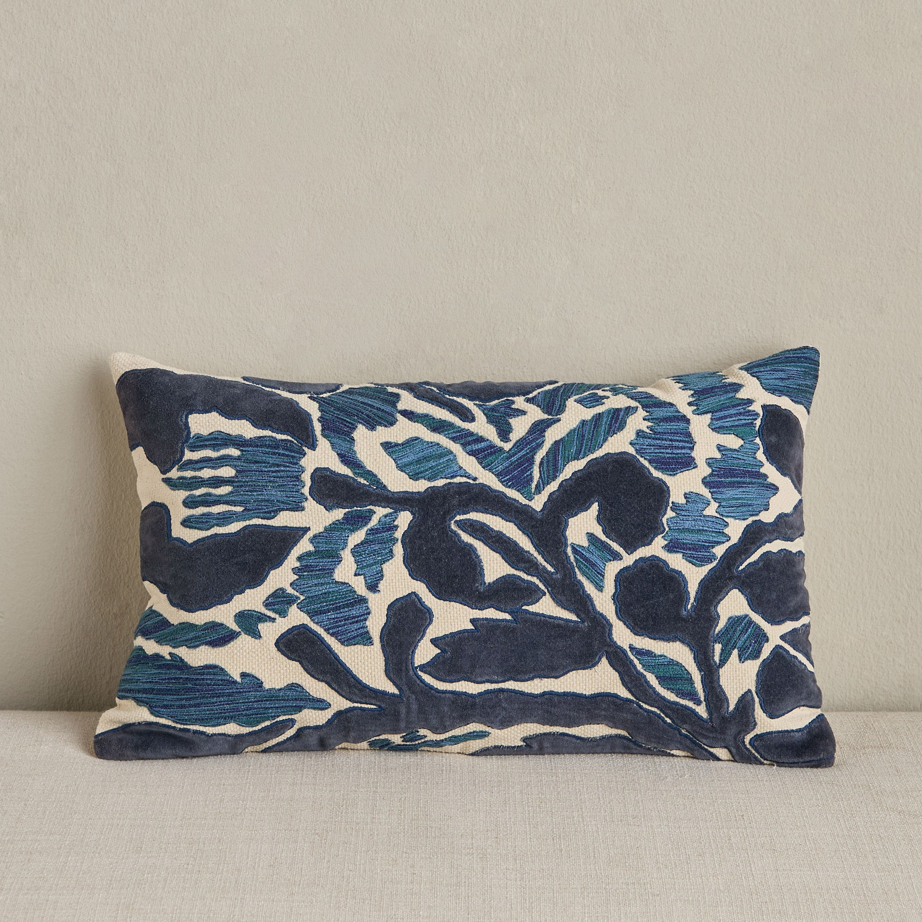 Mint Flower Applique Cushion Cover - 30x50 cm-household-cushionsandthrows-cushioncovers-image-1