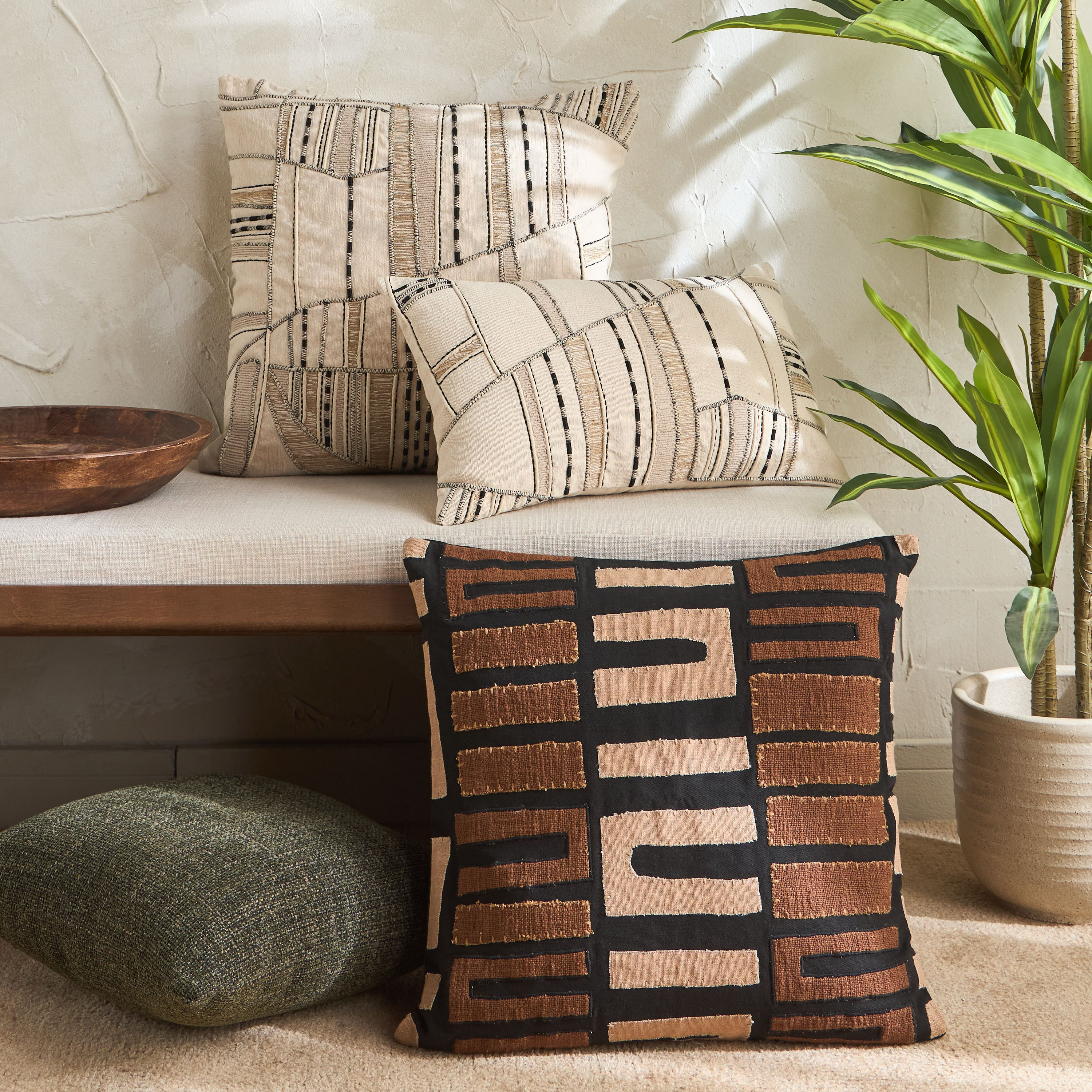 Kuba Applique Geometric Embroidered Filled Cushion - 50x50 cm-household-cushionsandthrows-filledcushions-decorativecushions-image-4