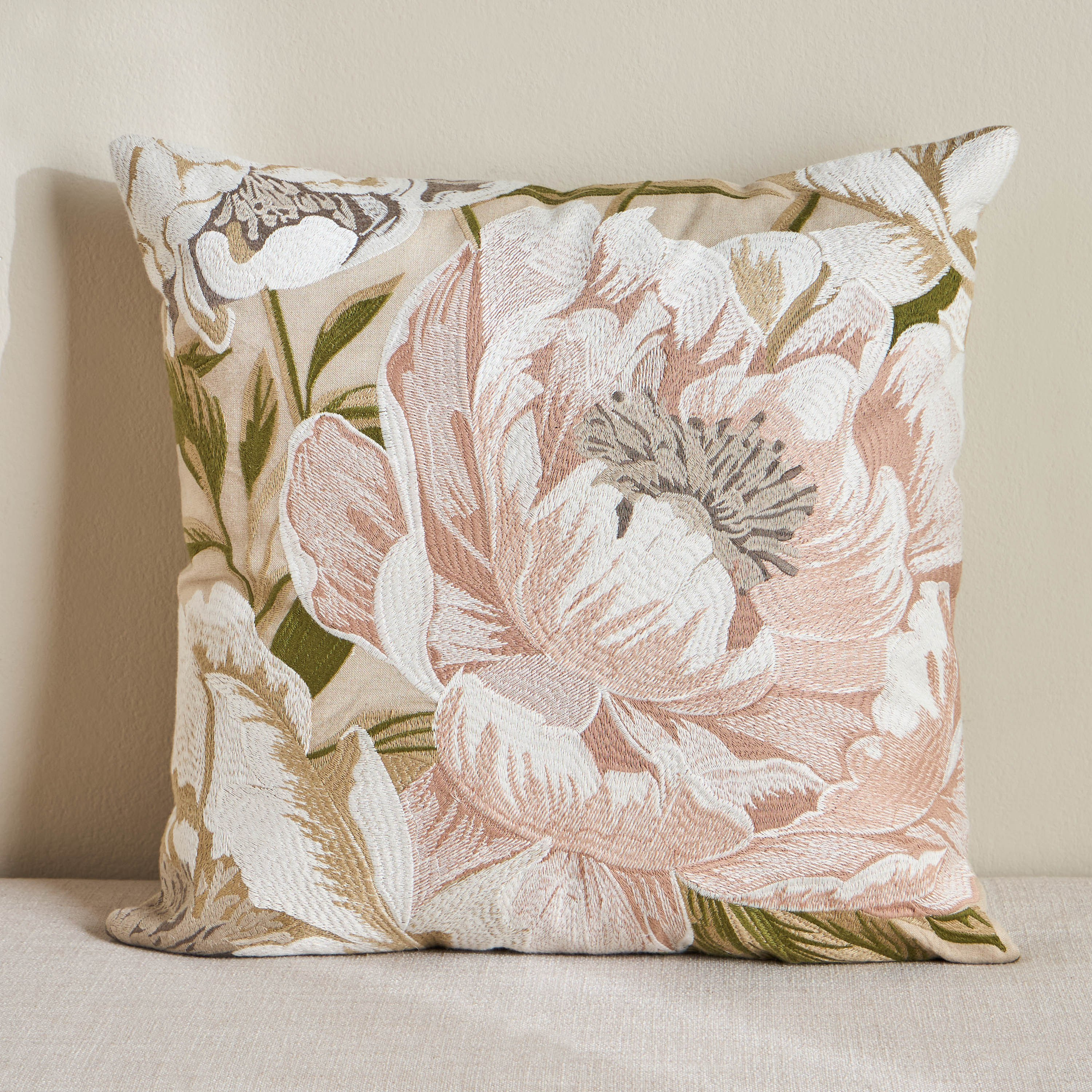 Bosquet Flower Embroidered Cushion Cover - 50x50 cm-household-cushionsandthrows-cushioncovers-image-1