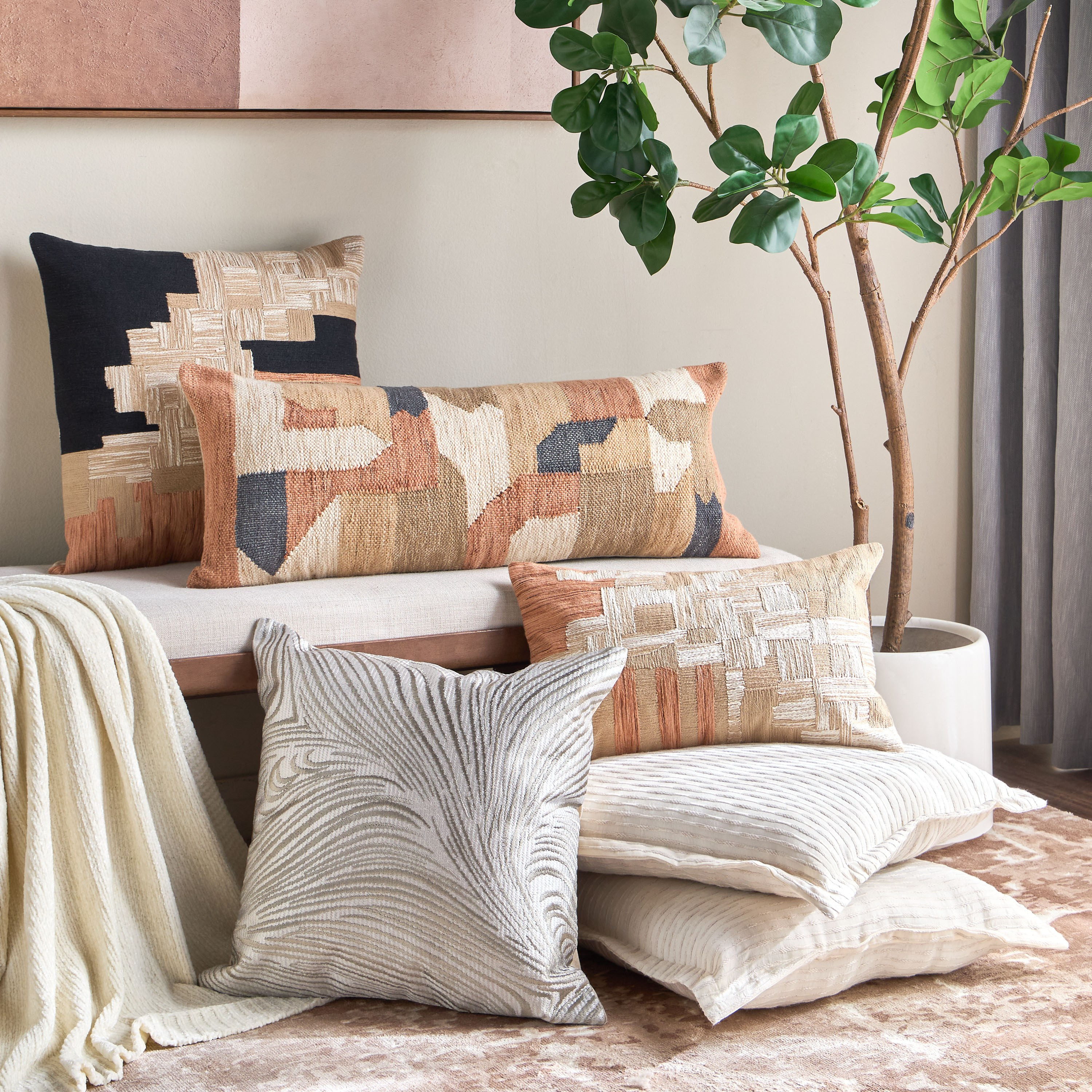 Winter Hakuba Wave Embroidered Cushion Cover - 50x50 cm-household-cushionsandthrows-cushioncovers-image-4