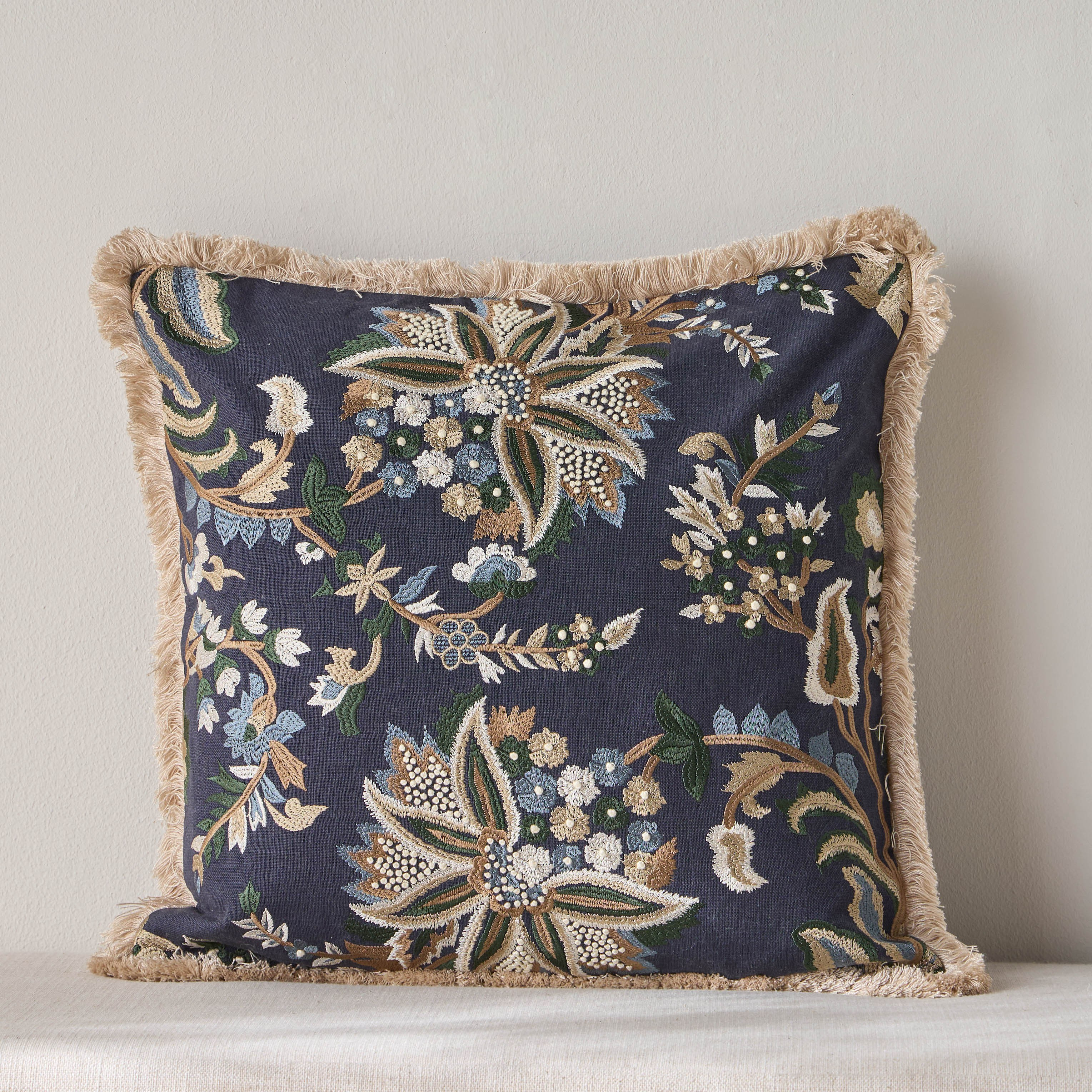 Nako Floral Bed Embroidered Cushion Cover - 50x50 cm-household-cushionsandthrows-cushioncovers-image-1