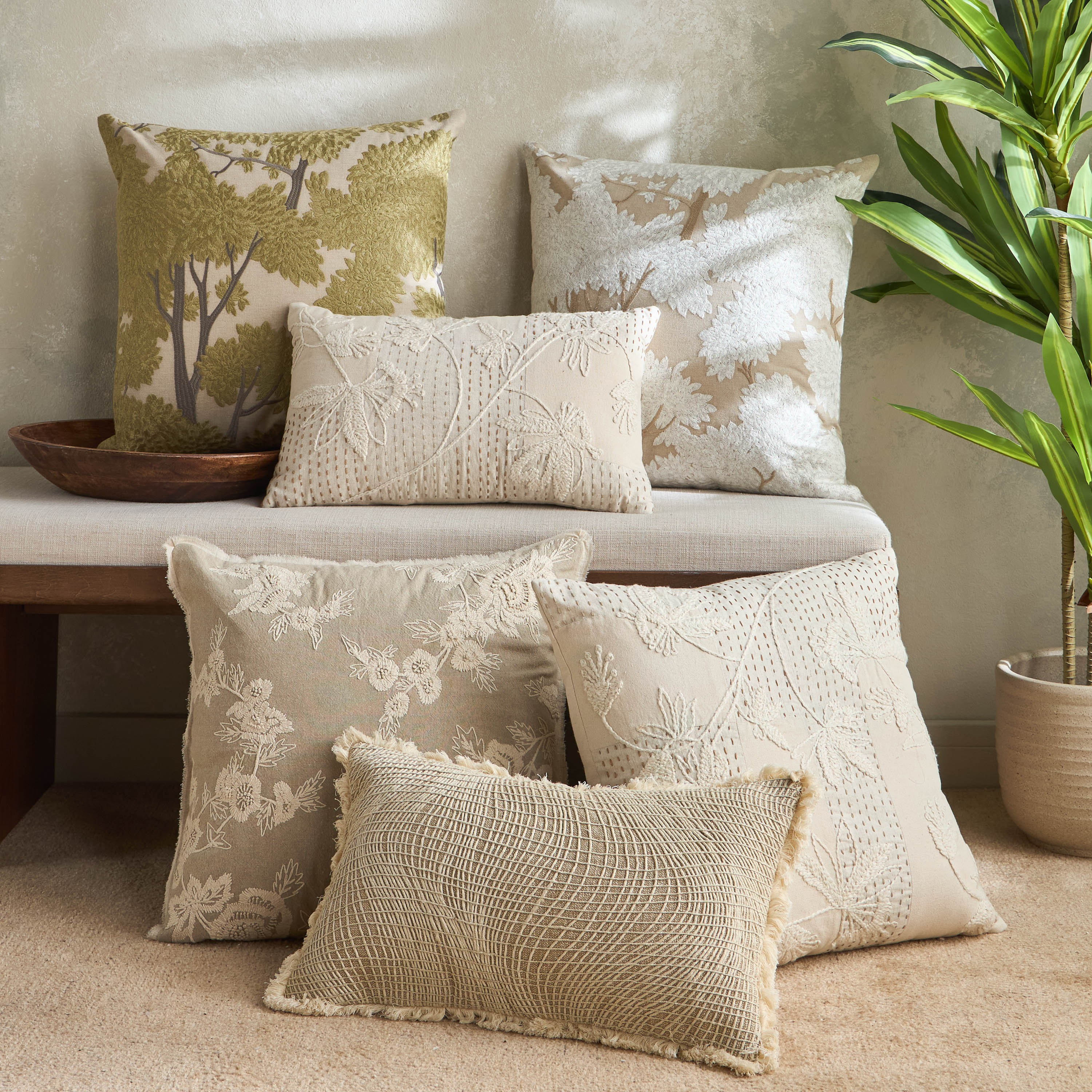 Meadow Landscape Embroidered Filled Cushion - 50x50 cm-household-cushionsandthrows-filledcushions-decorativecushions-image-4