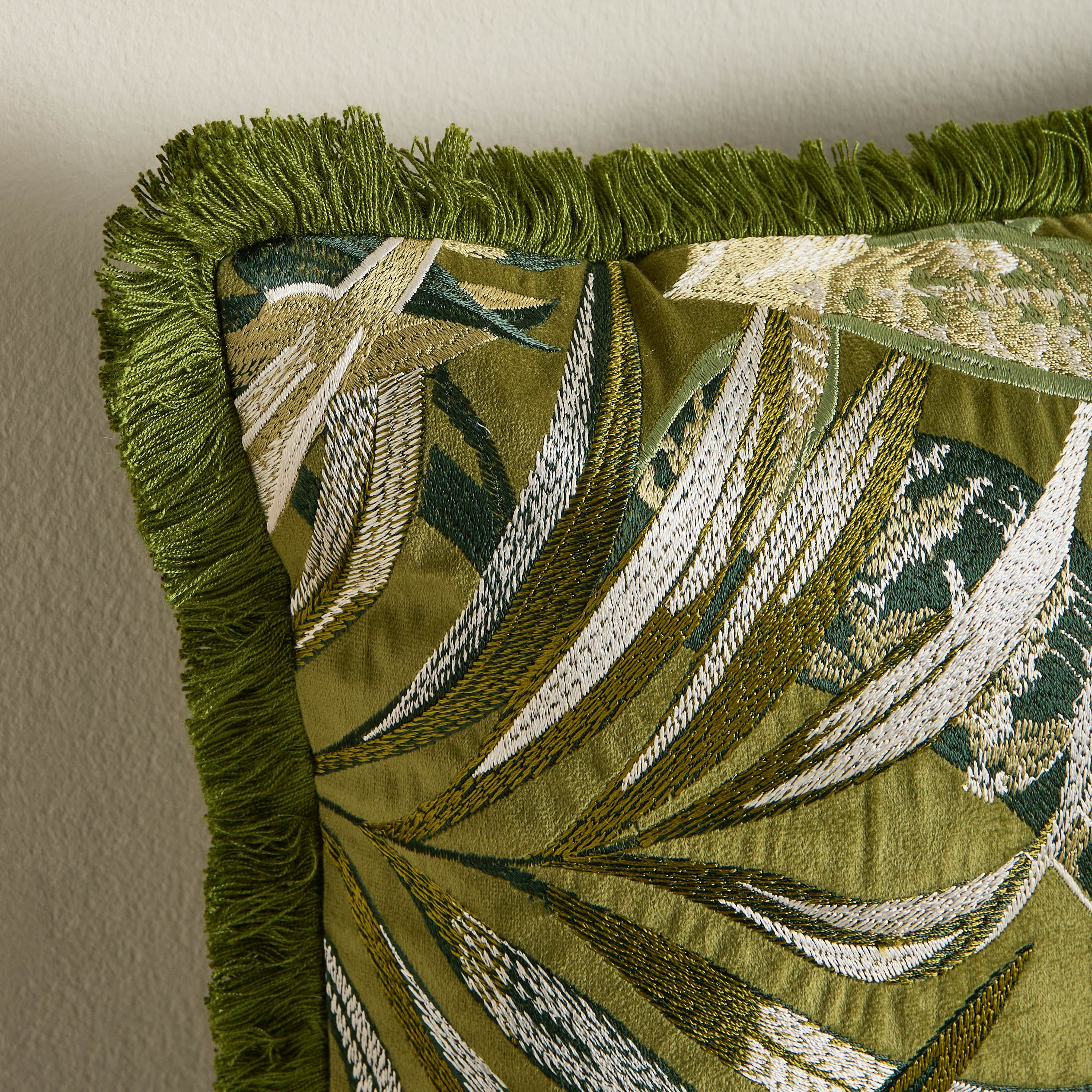 Tsubo Leaves Embroidered Filled Cushion - 50x50 cm-household-cushionsandthrows-filledcushions-decorativecushions-image-2