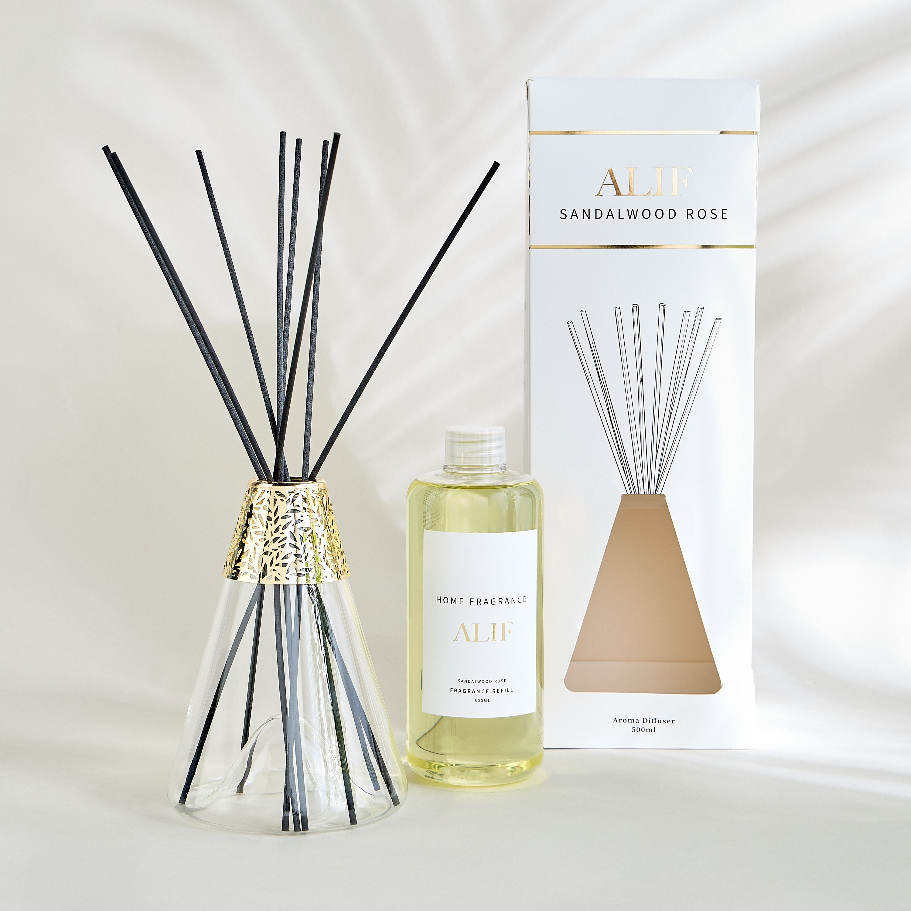 Alif Sandalwood Rose Reed Diffuser - 500 ml-household-homefragrance-reeddiffusers-image-2