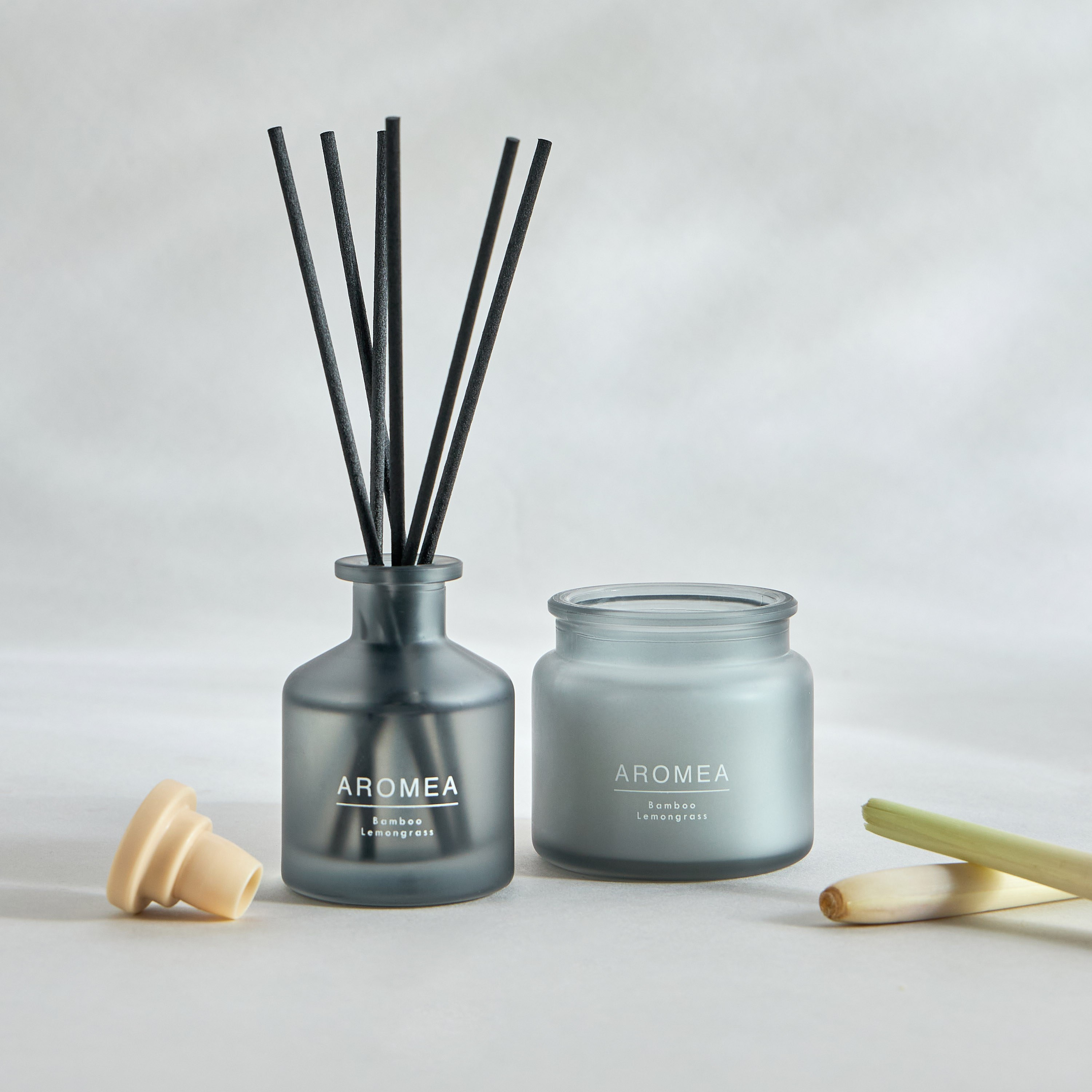 Aromea Bamboo Lemongrass Reed Diffuser and Candle Gift Set-household-homefragrance-fragrancegiftset-image-1