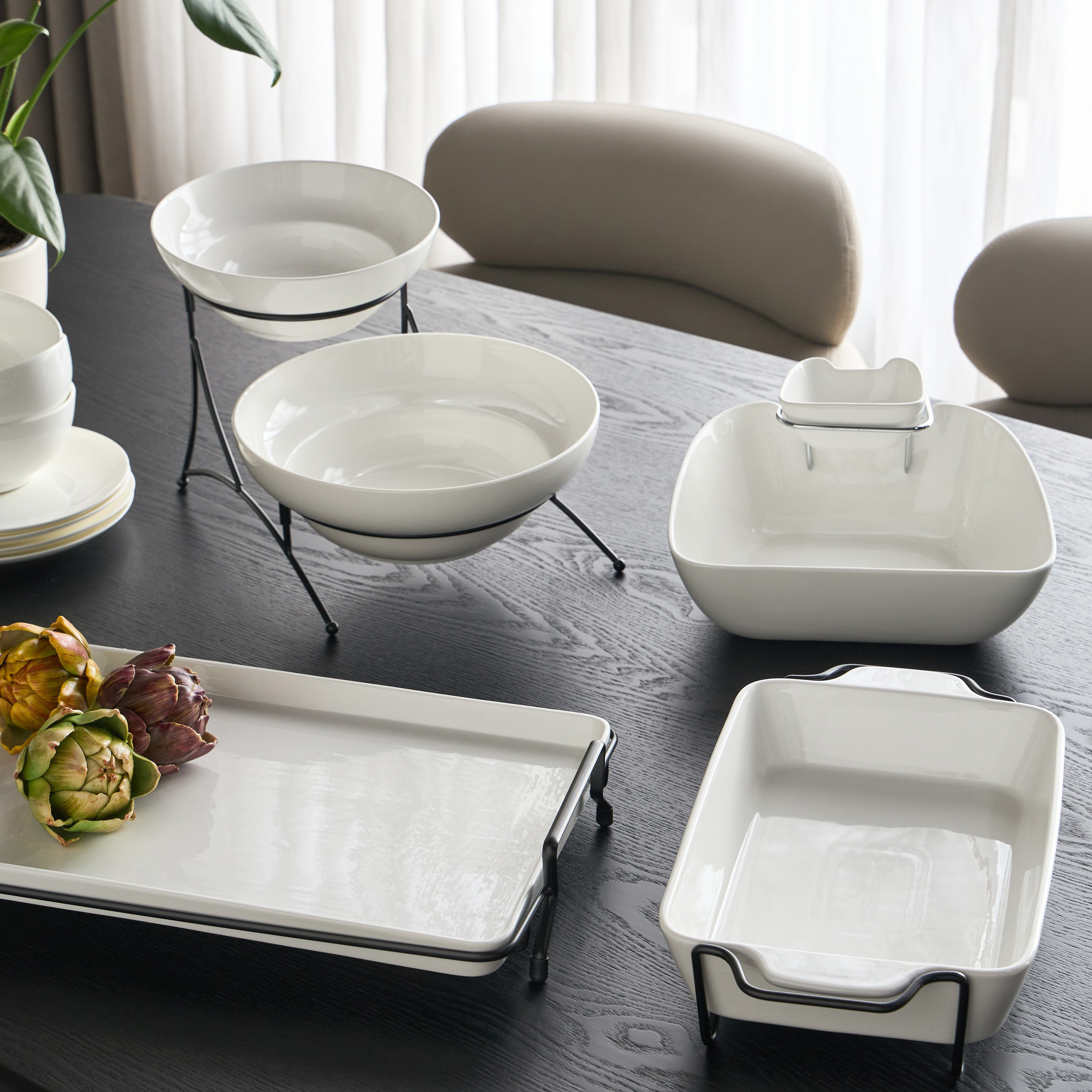 Veton Porcelain Serving Platter with Stand-household-dining-serveware-servingplatters-image-7
