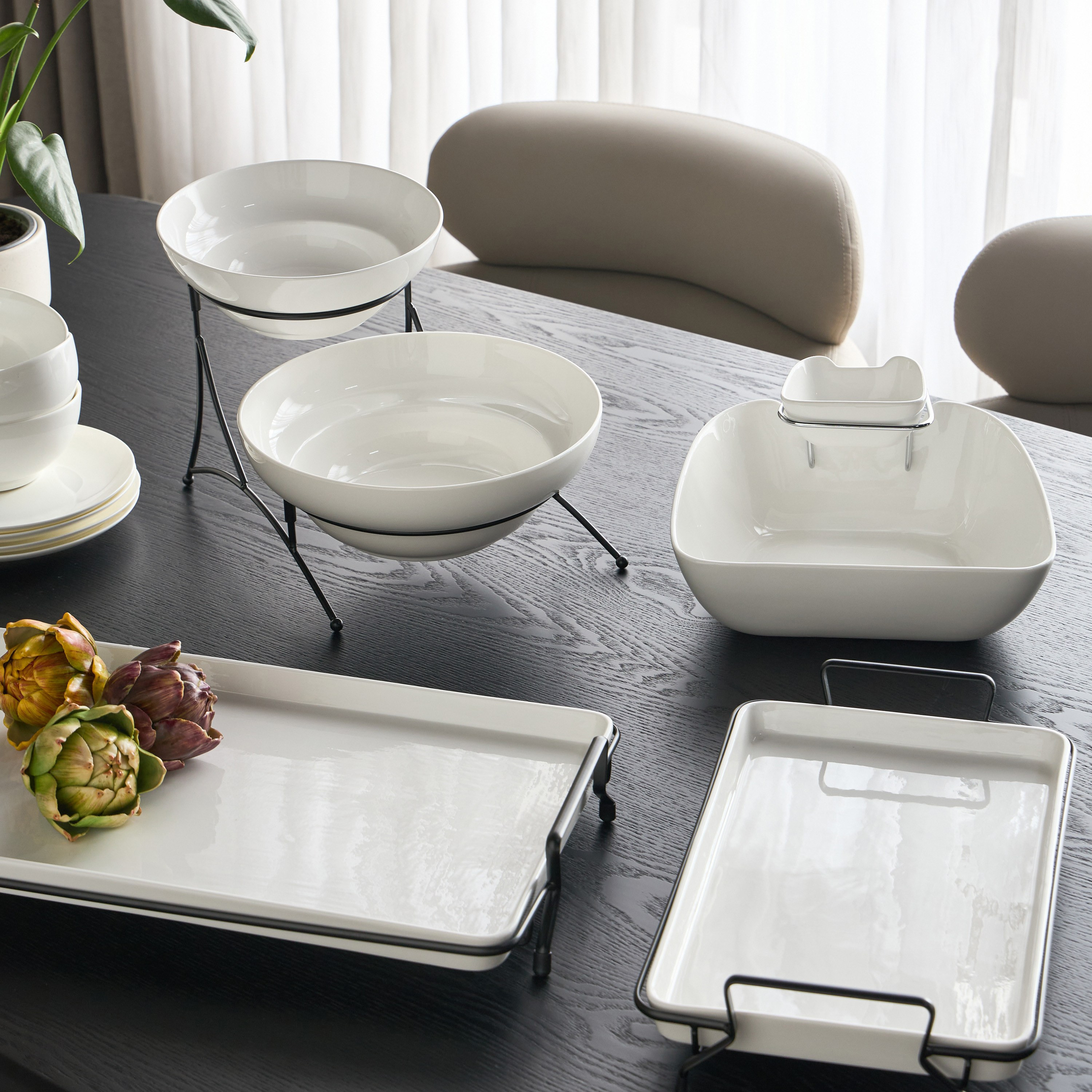 Veton Porcelain Serving Platter with Stand-household-dining-serveware-servingplatters-image-4