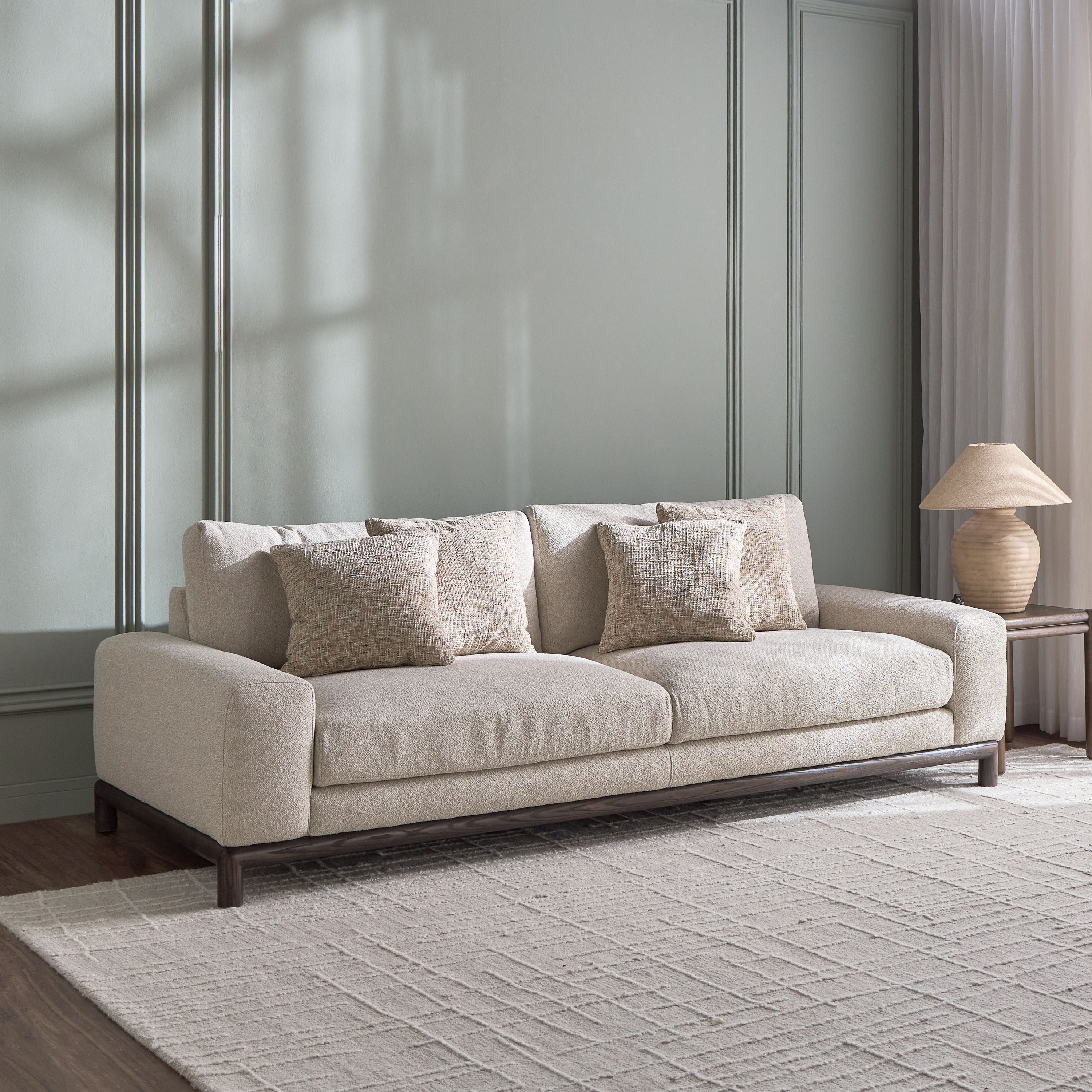 Oak 3-Seater Fabric Sofa