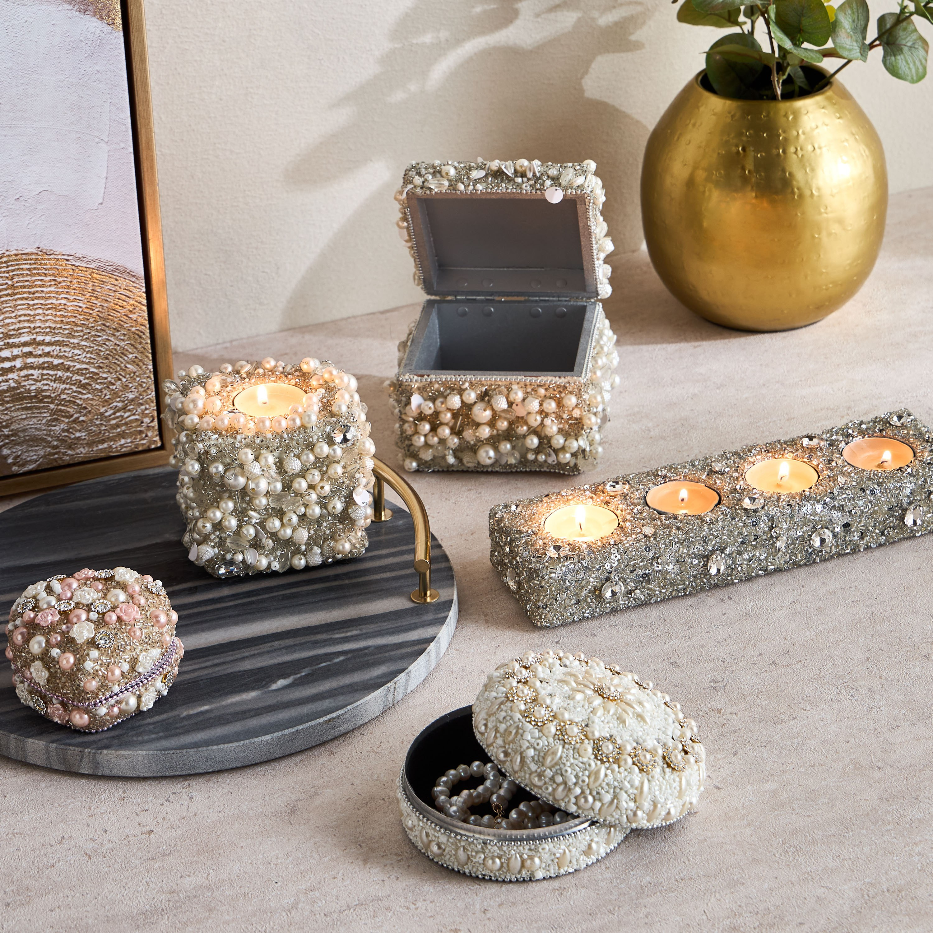 Beaded Aluminium Decorative Box - 8 cm-household-decor-boxesandtrays-image-4