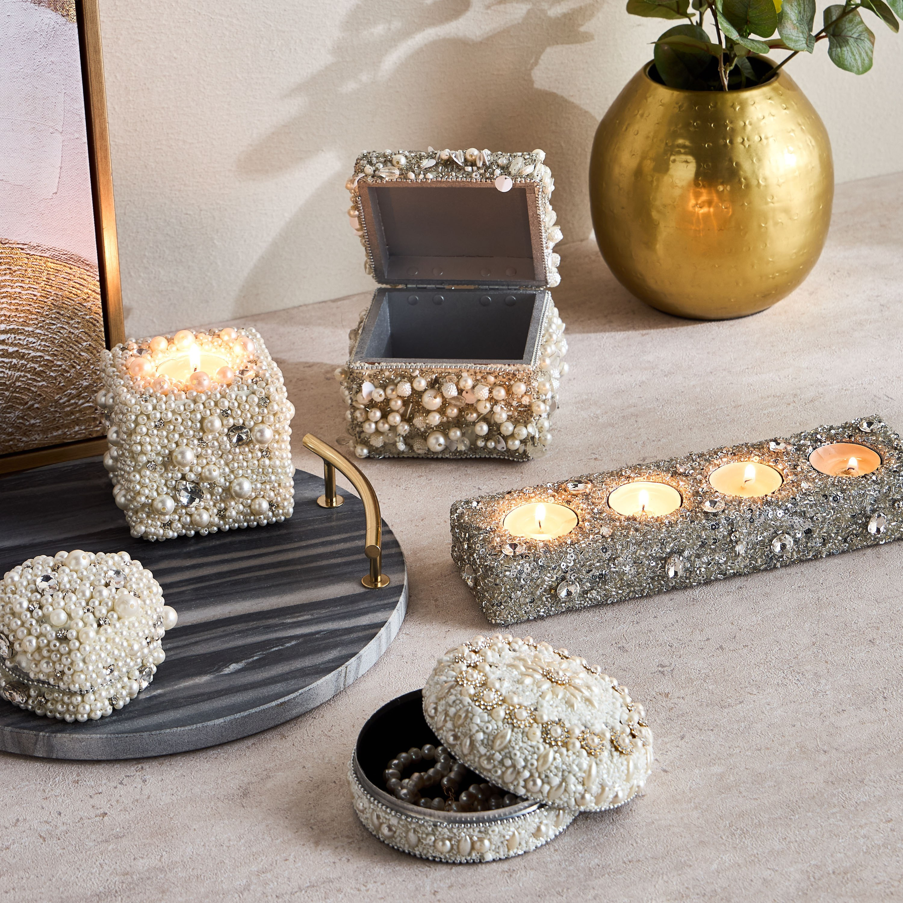 Beaded Aluminium Decorative Box - 8 cm-household-decor-boxesandtrays-image-4
