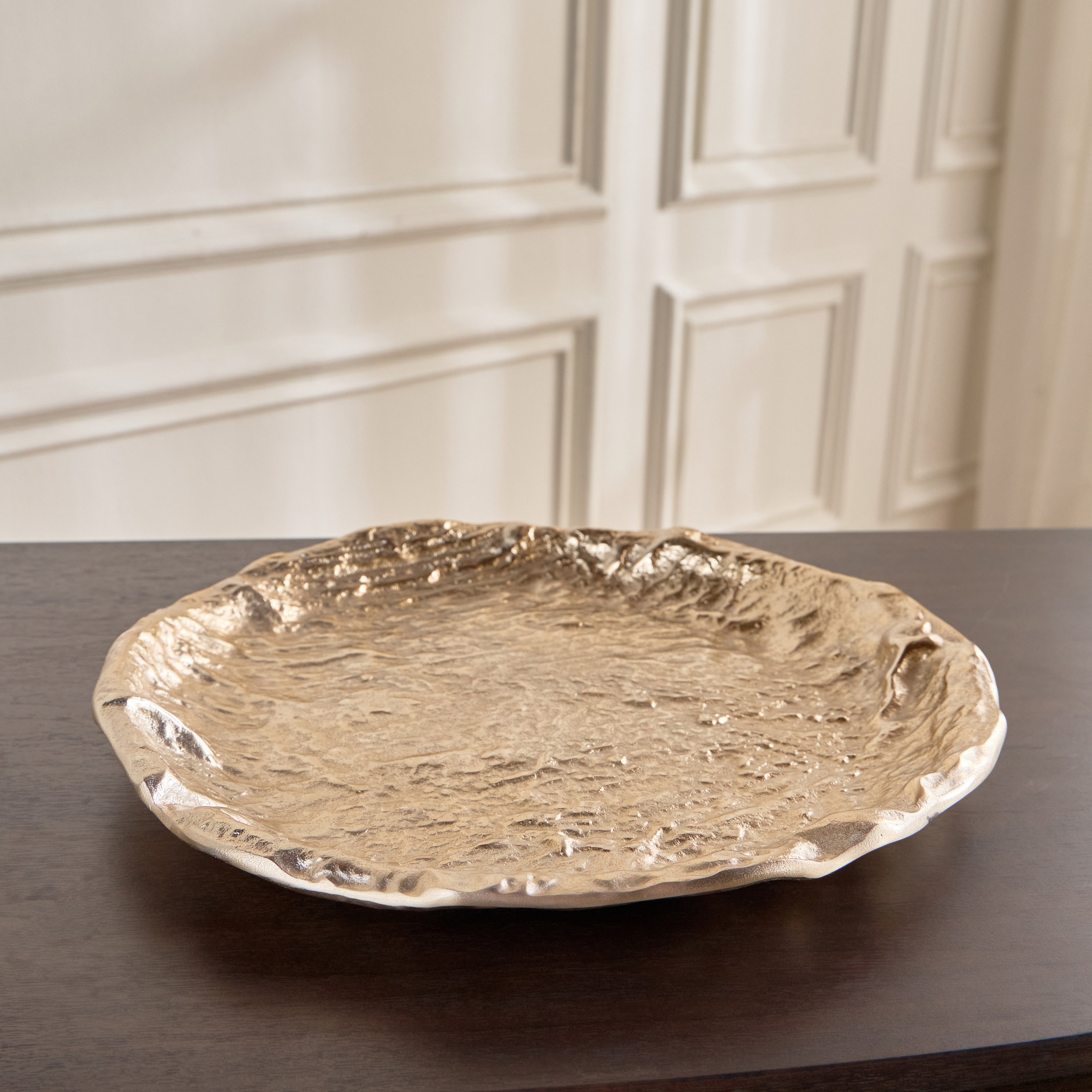 Theo Crumpled Aluminium Decorative Platter - 32x32 cm-household-decor-boxesandtrays-image-1